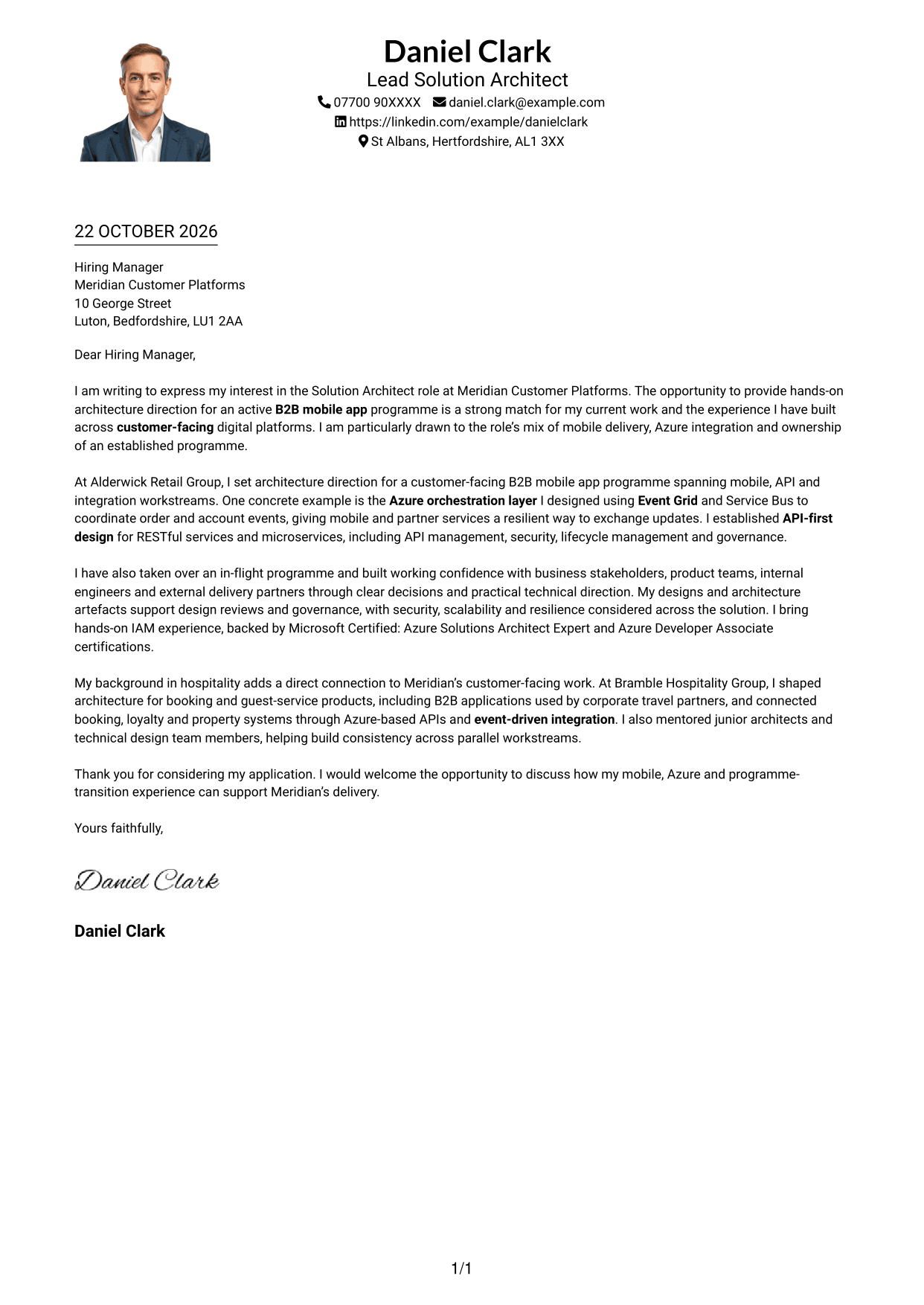 Cover letter example — page 1