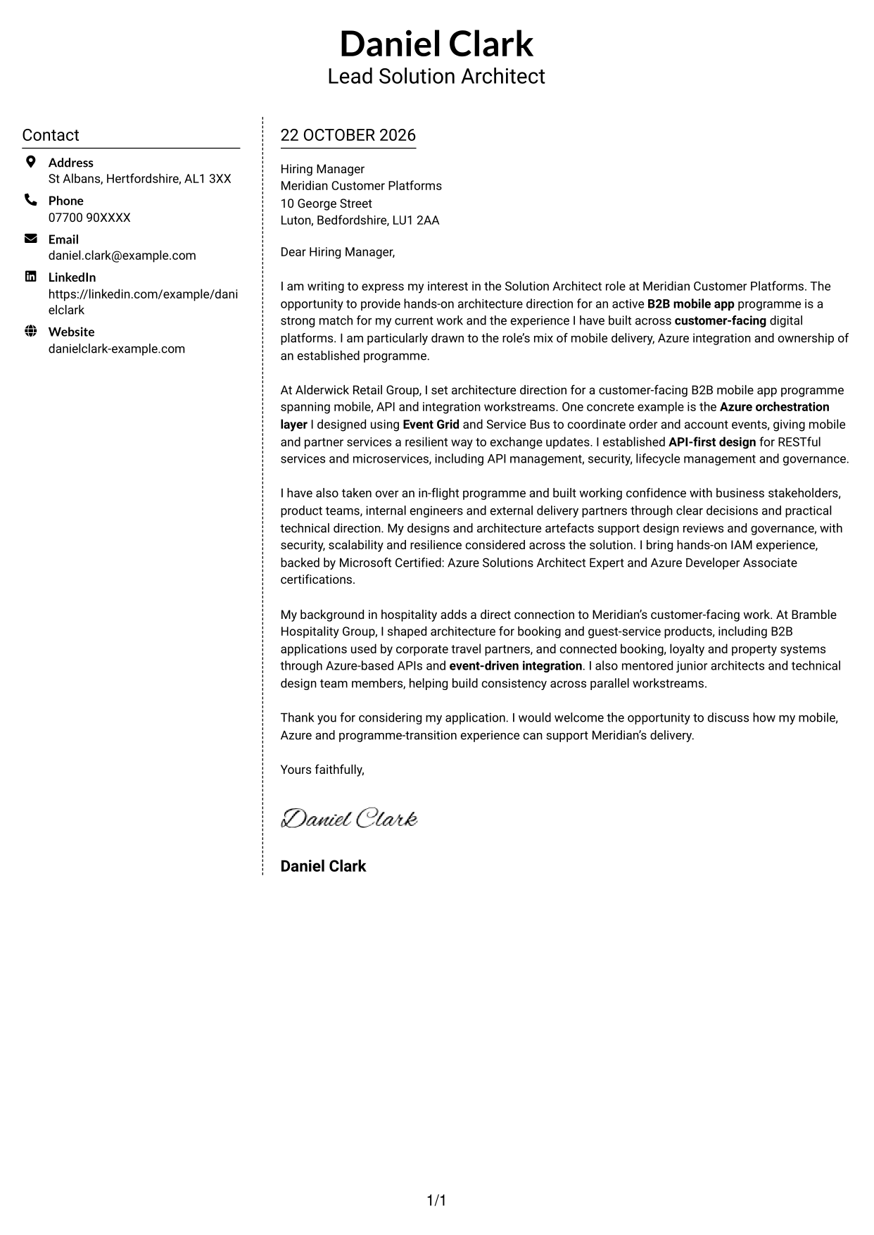 Cover letter example — page 1