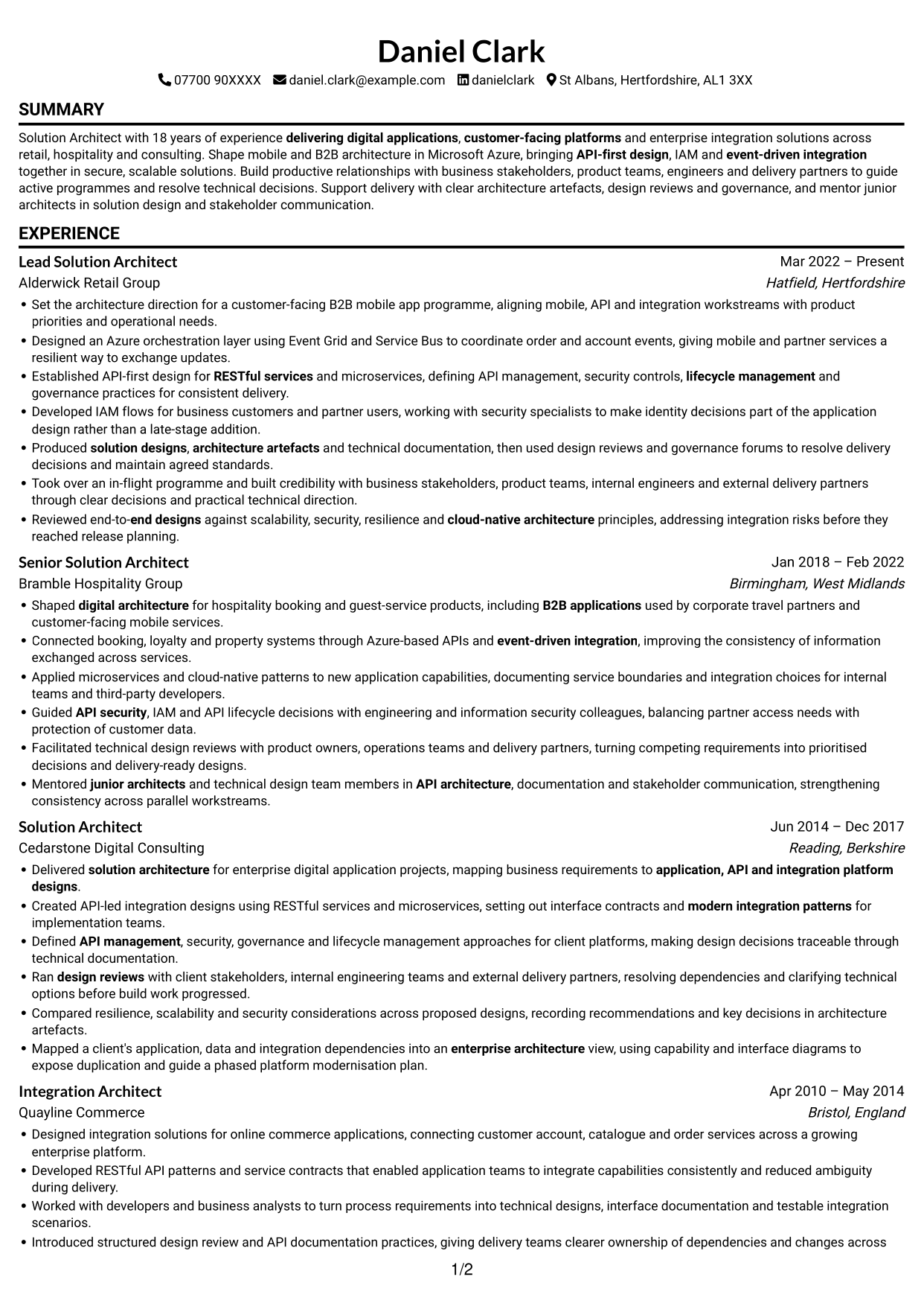 CV example — page 1