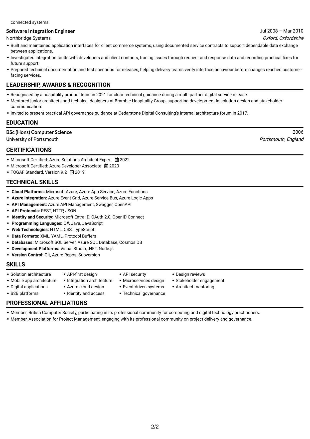 CV example — page 2