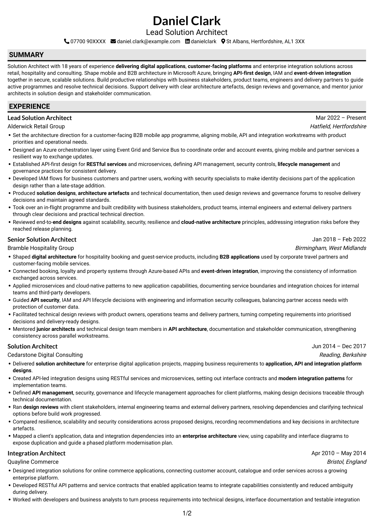 CV example — page 1