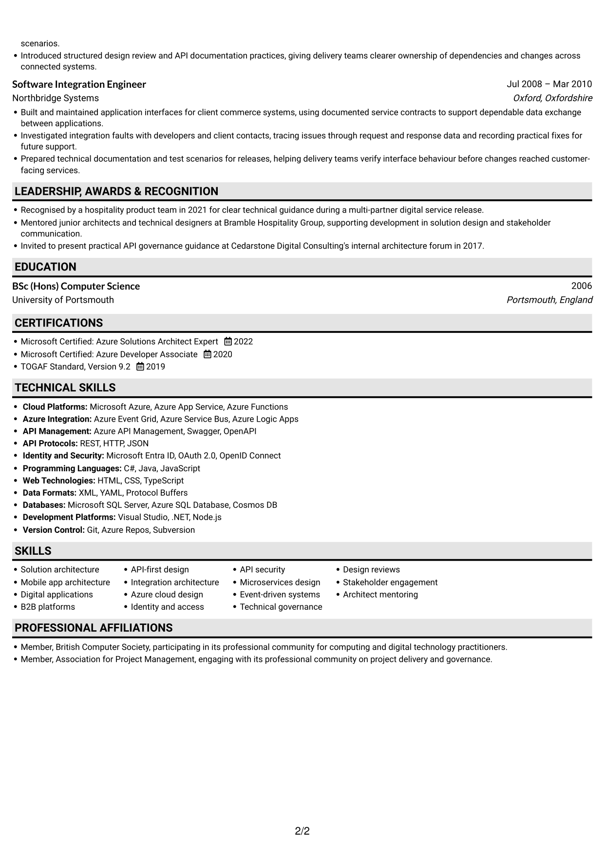 CV example — page 2