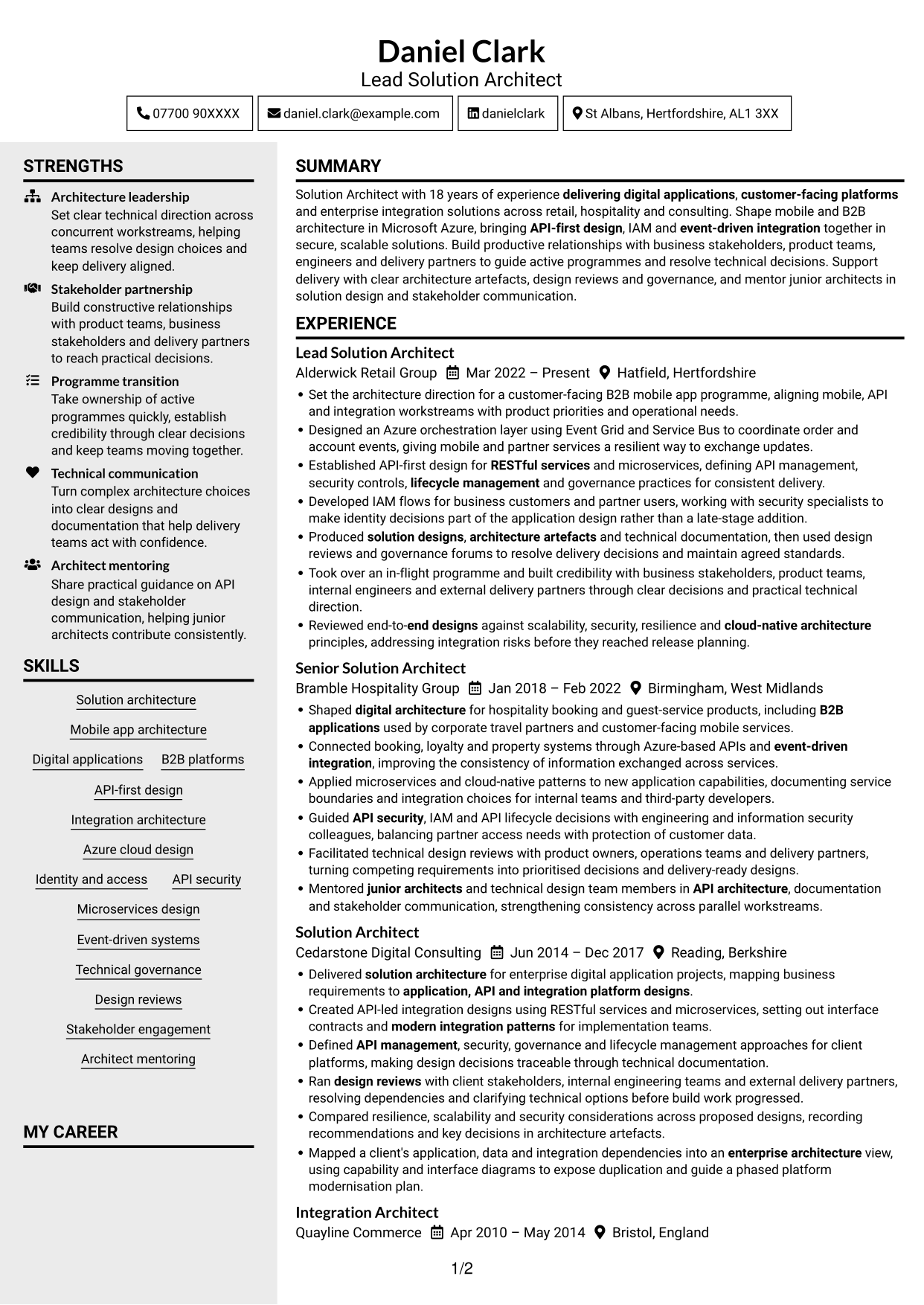 CV example — page 1