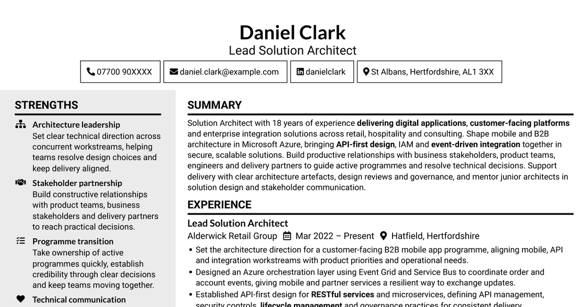 7 Solution Architect - Mobile App, Azure, IAM, Transformation CV Templates with Example