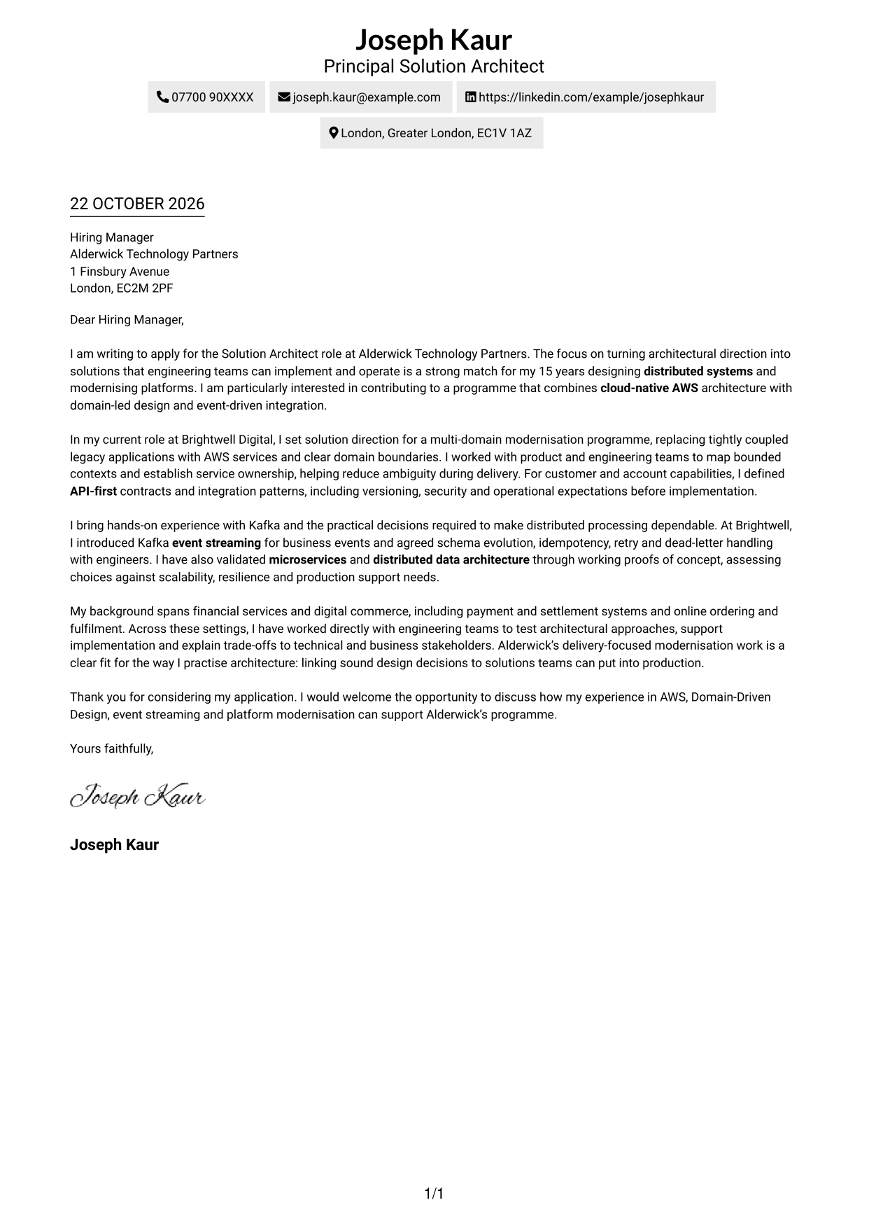 Cover letter example — page 1