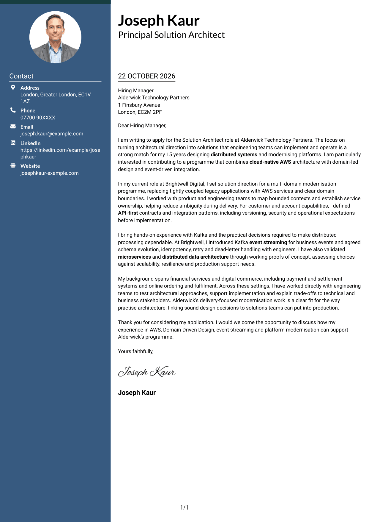 Cover letter example — page 1