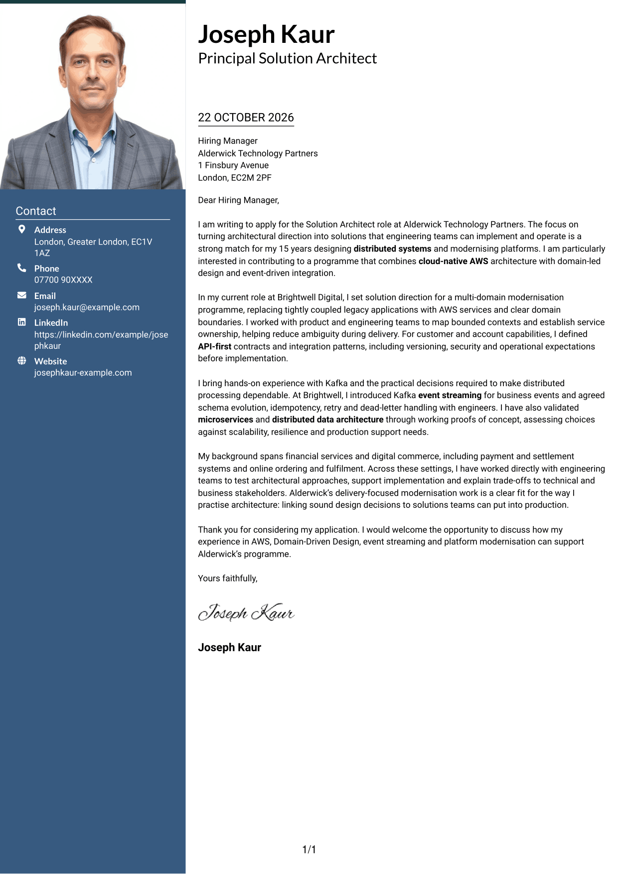 Cover letter example — page 1