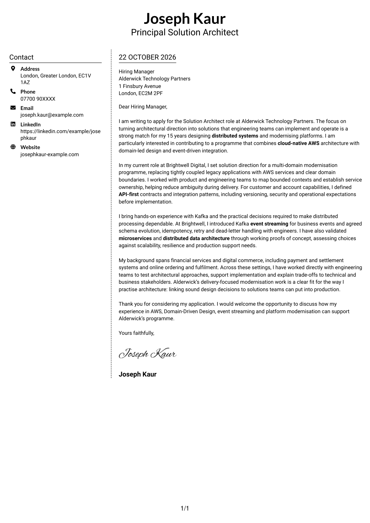 Cover letter example — page 1