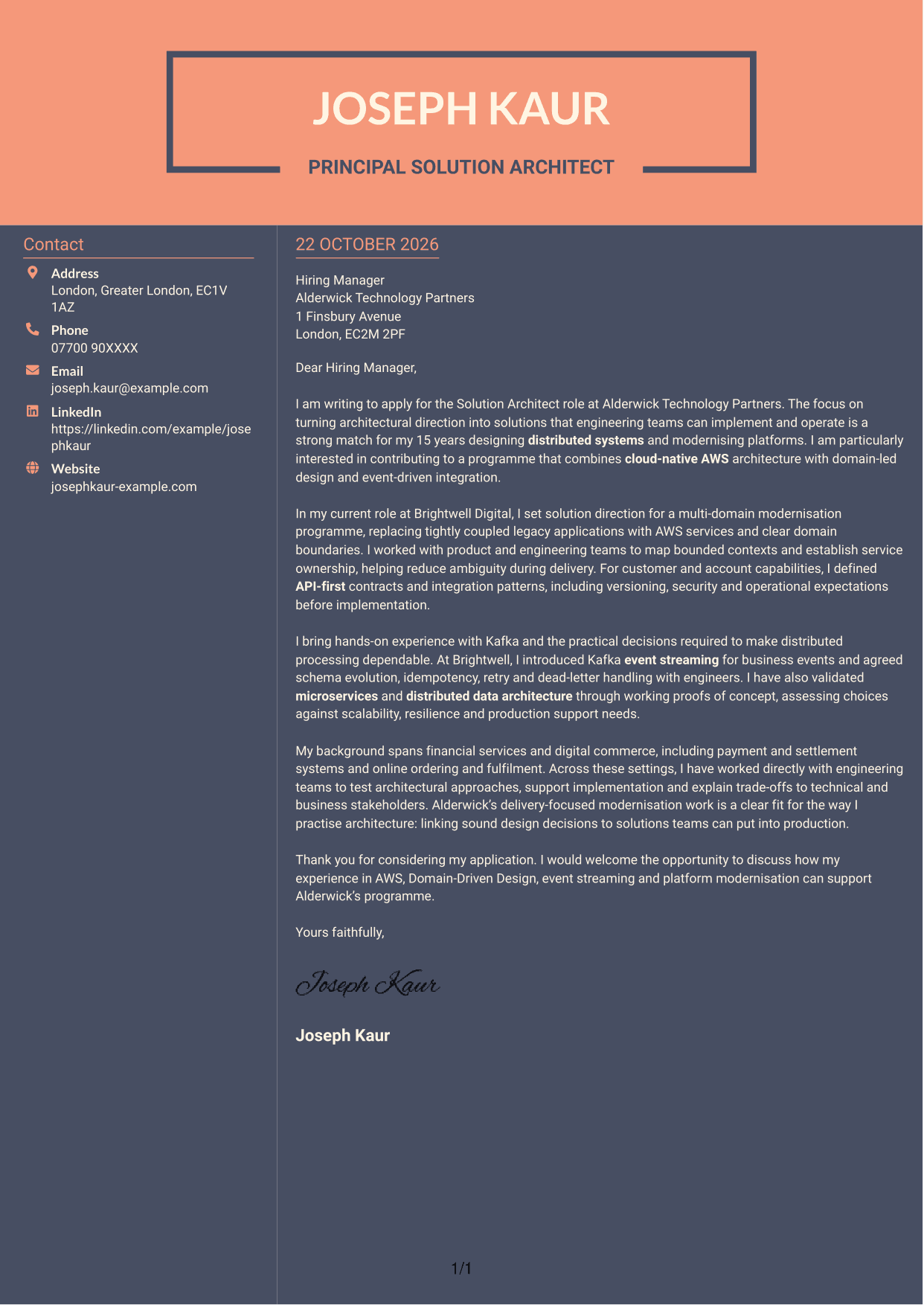 Cover letter example — page 1