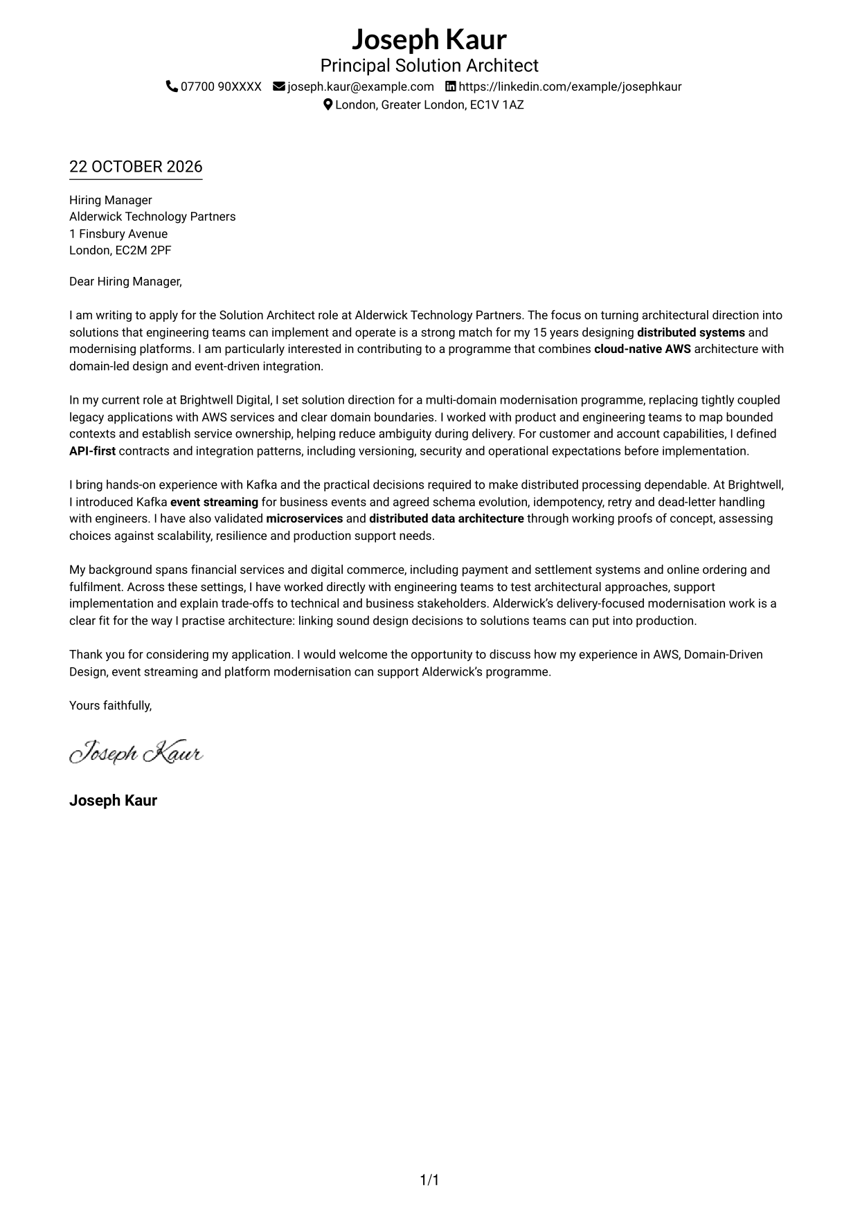 Cover letter example — page 1