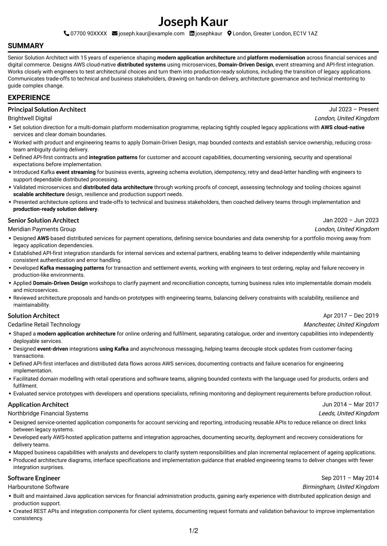 CV example — page 1