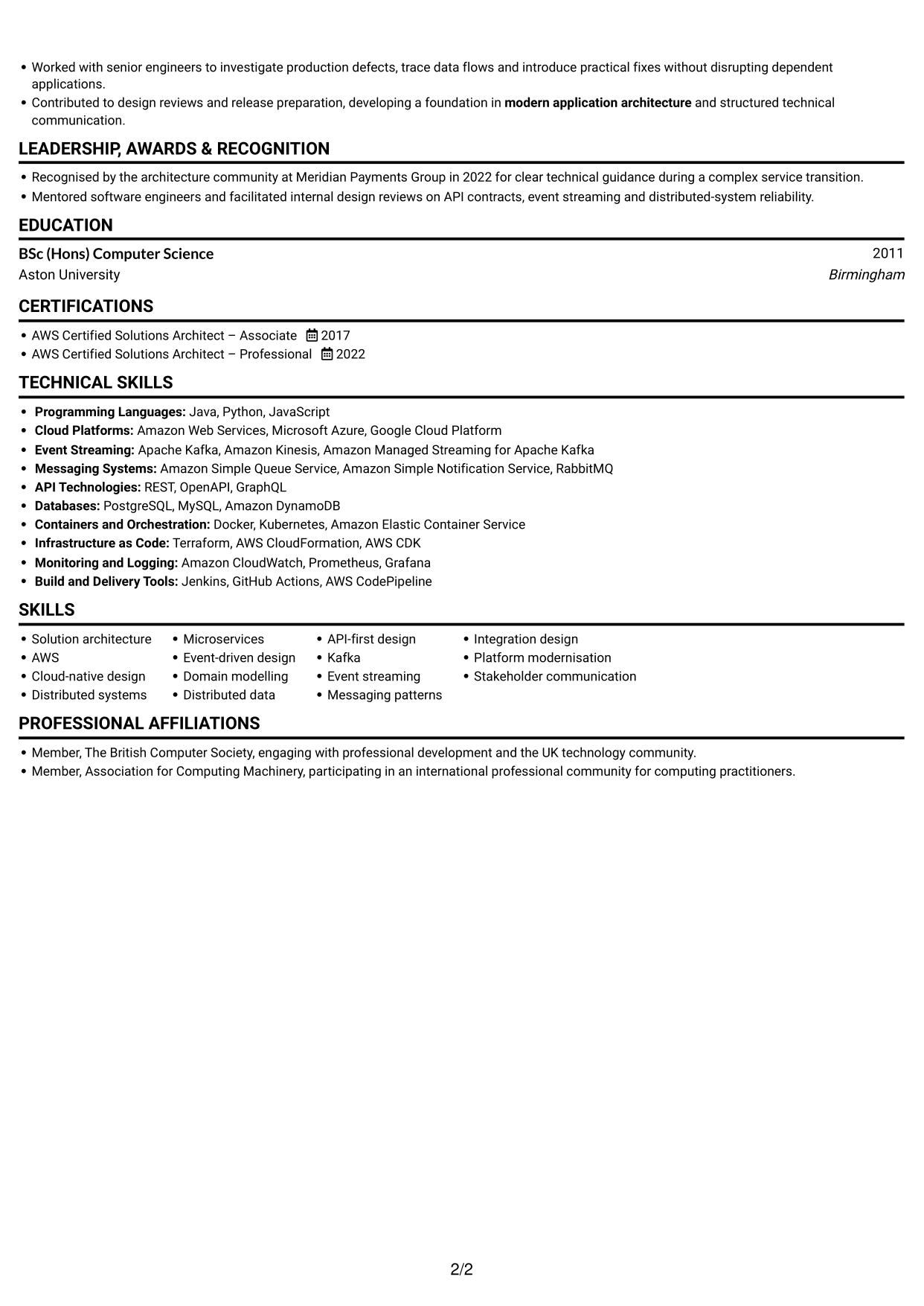 CV example — page 2