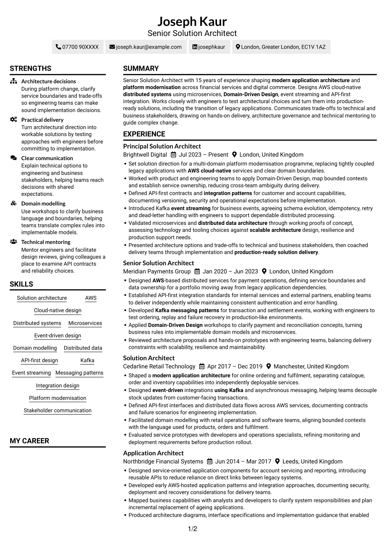 CV example — page 1