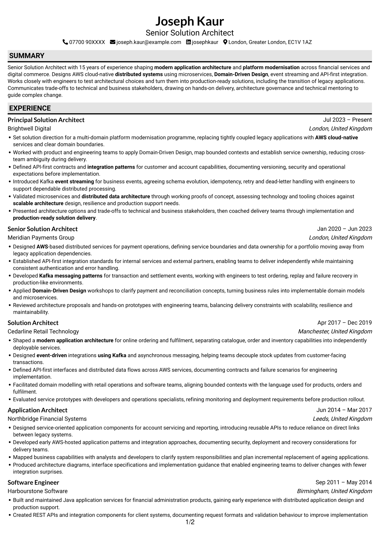 CV example — page 1