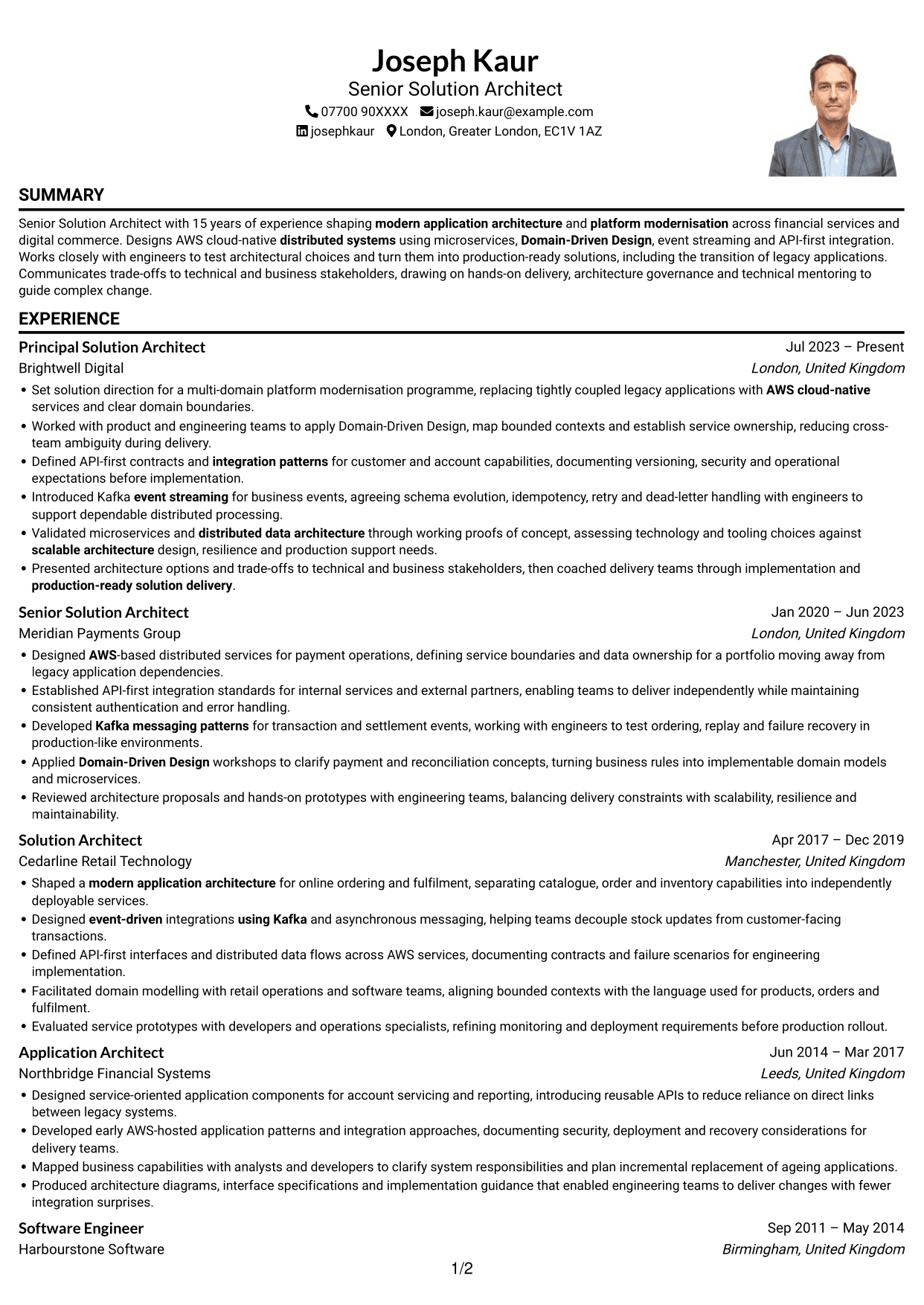 CV example — page 1