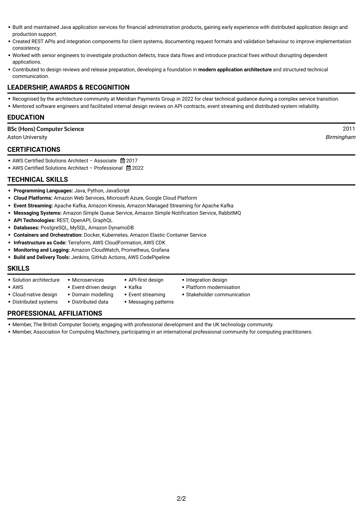 CV example — page 2