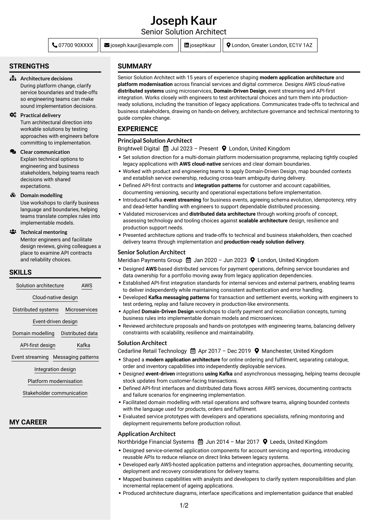 CV example — page 1
