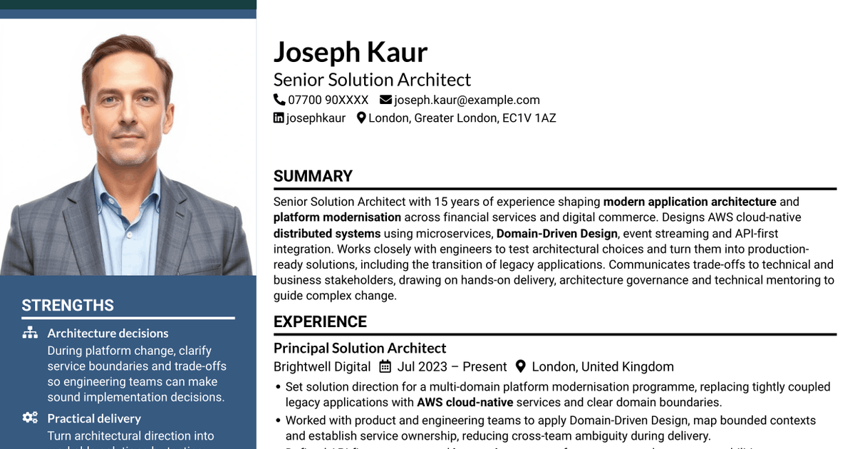 7 Solution Architect - Platform, Event and Domain-Driven Architecture CV Templates with Example