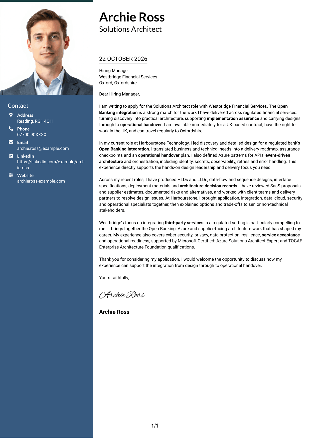 Cover letter example — page 1
