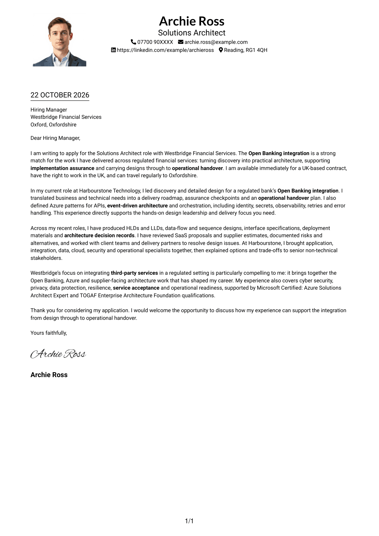Cover letter example — page 1