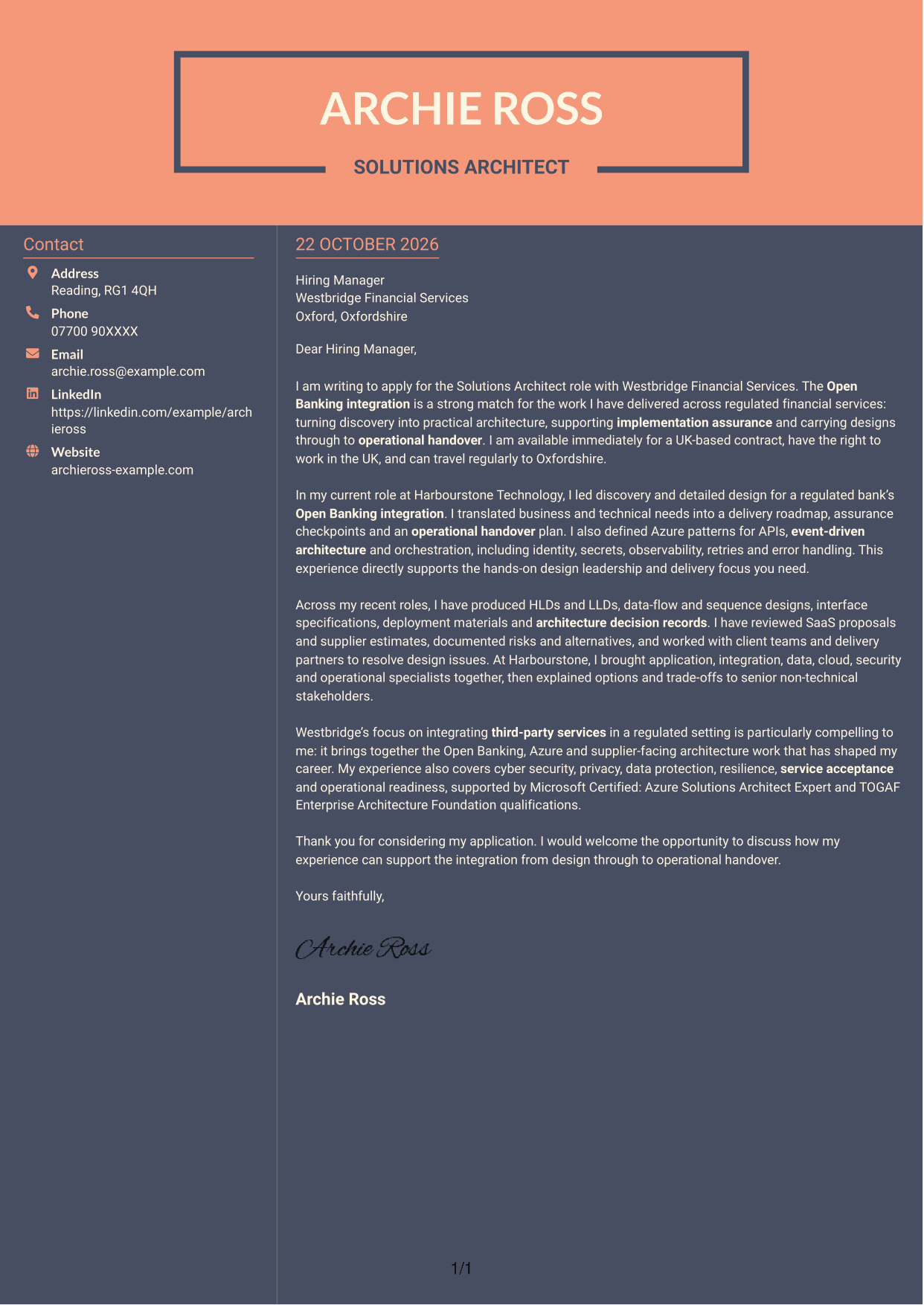 Cover letter example — page 1