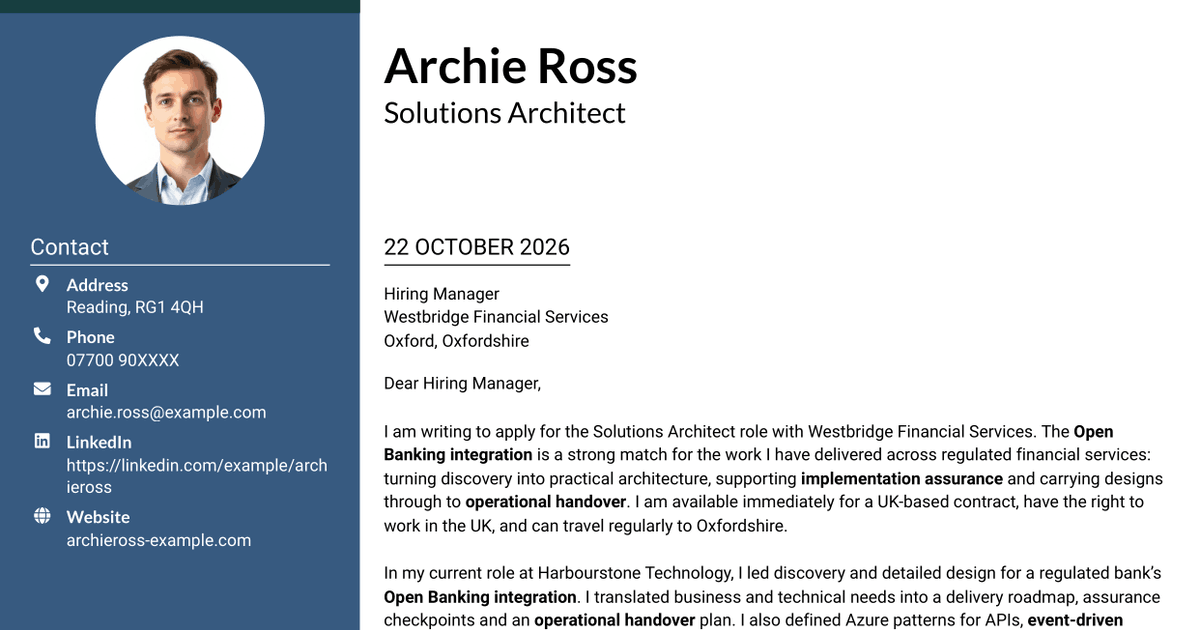 7 Solutions Architect - Open Banking Integration Cover Letter Templates with Example