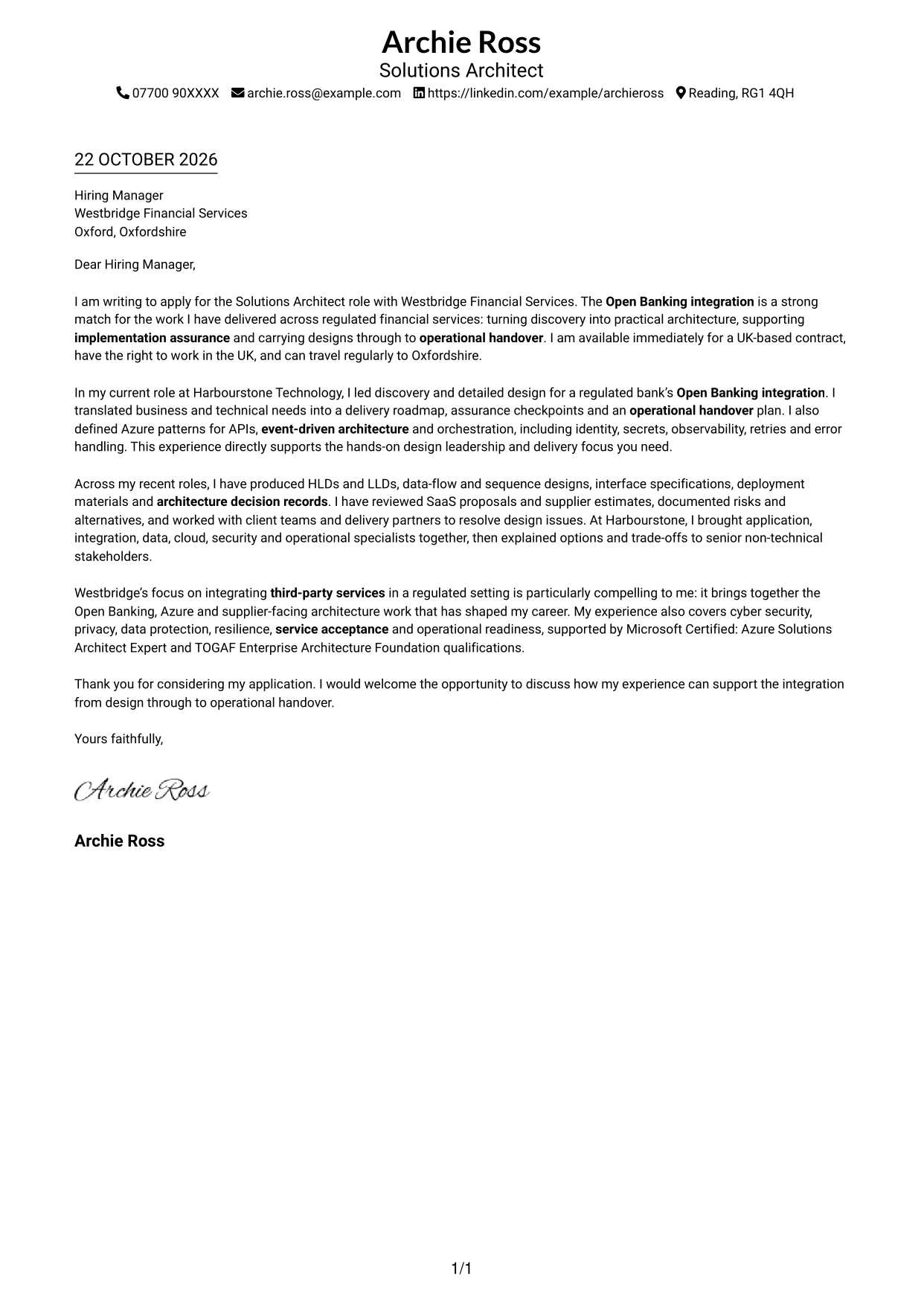 Cover letter example — page 1