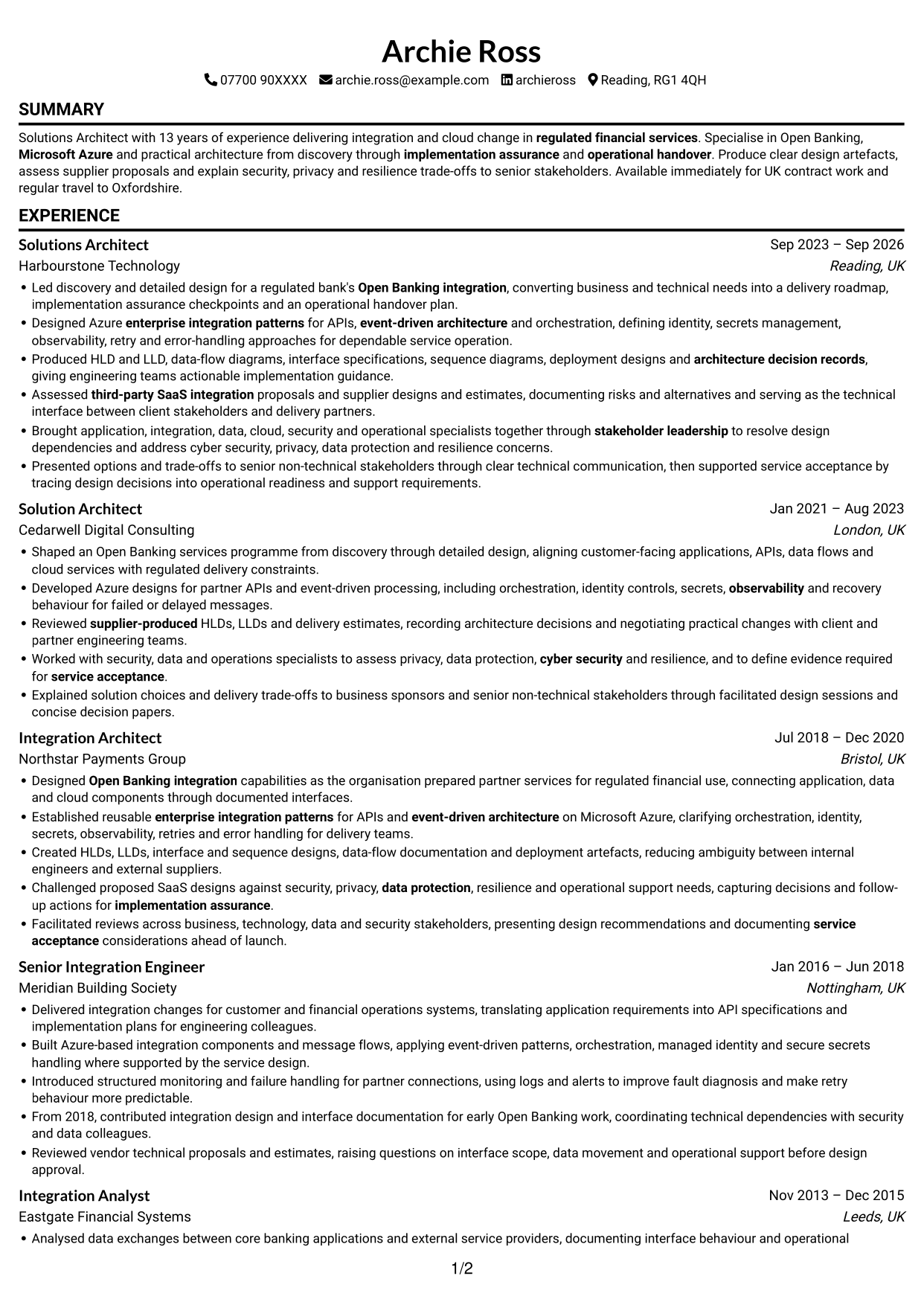 CV example — page 1