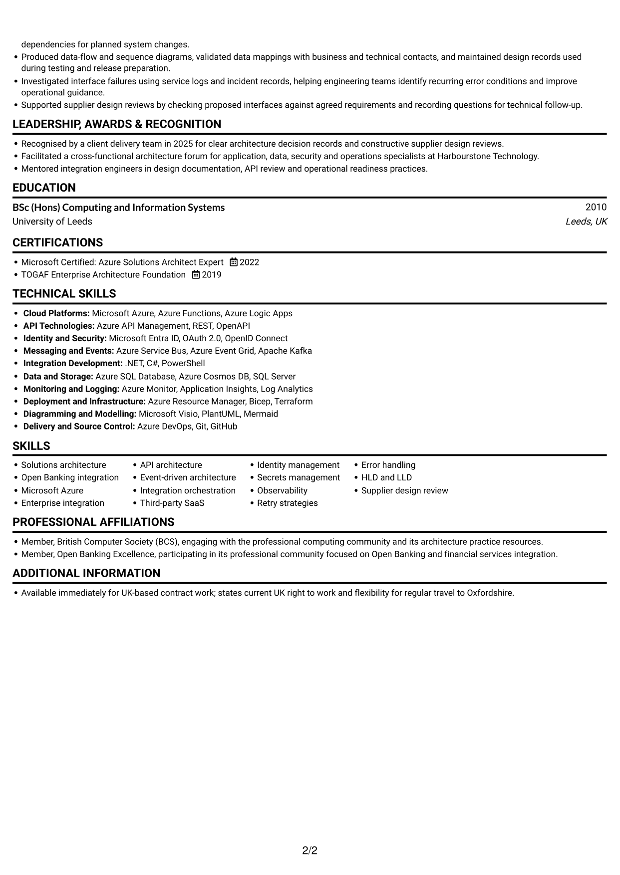 CV example — page 2