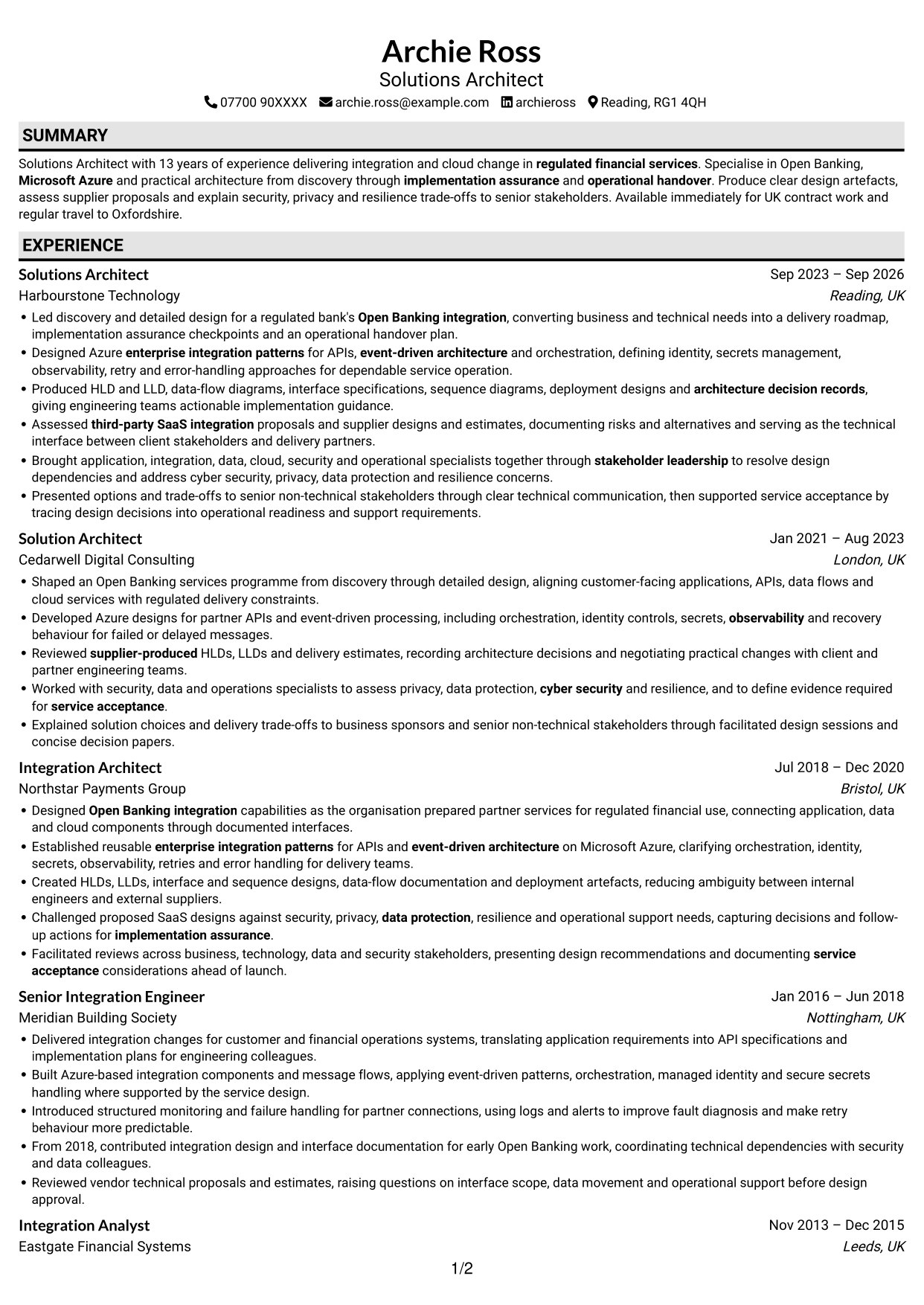 CV example — page 1