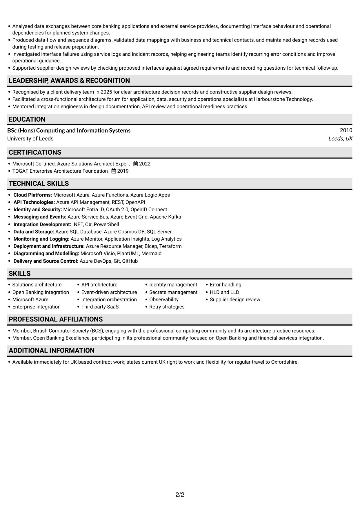CV example — page 2