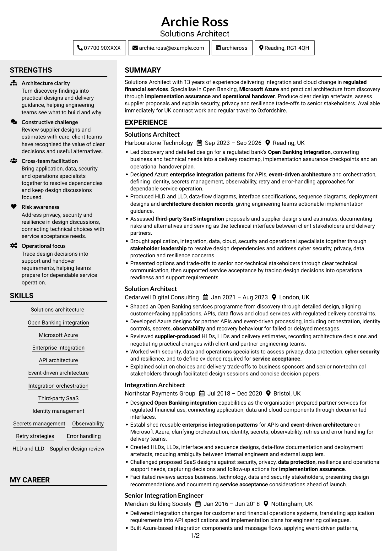 CV example — page 1