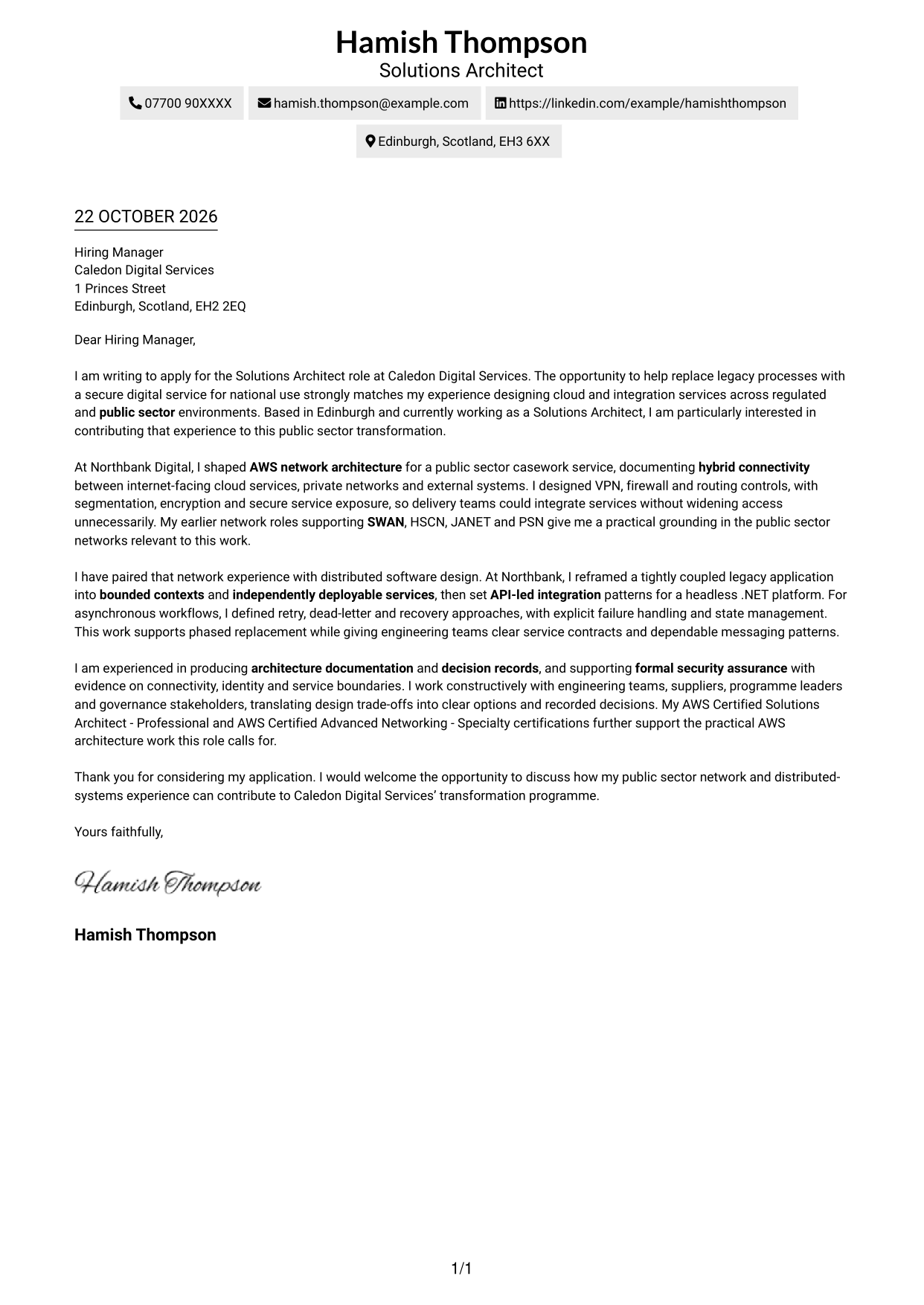 Cover letter example — page 1