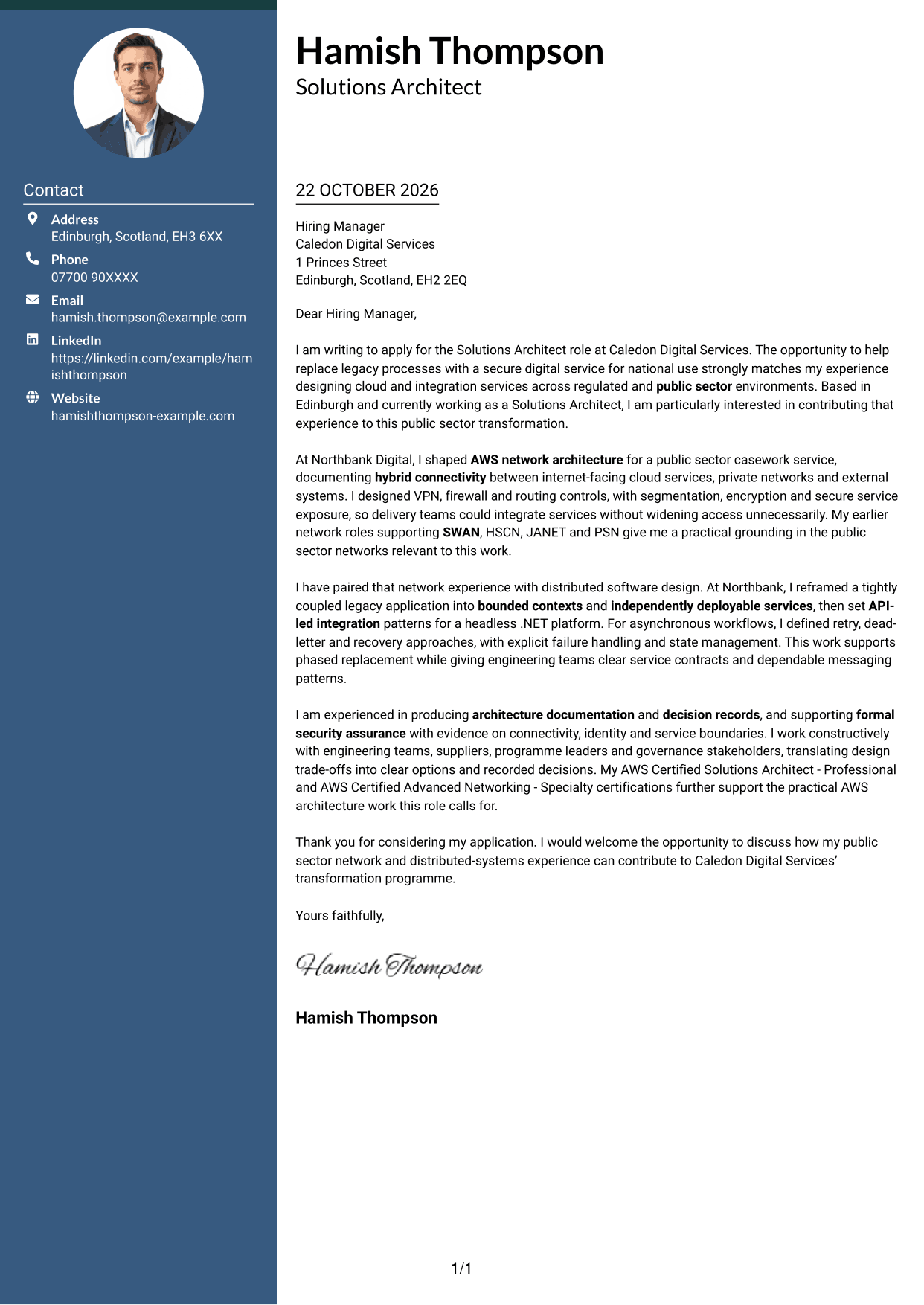 Cover letter example — page 1