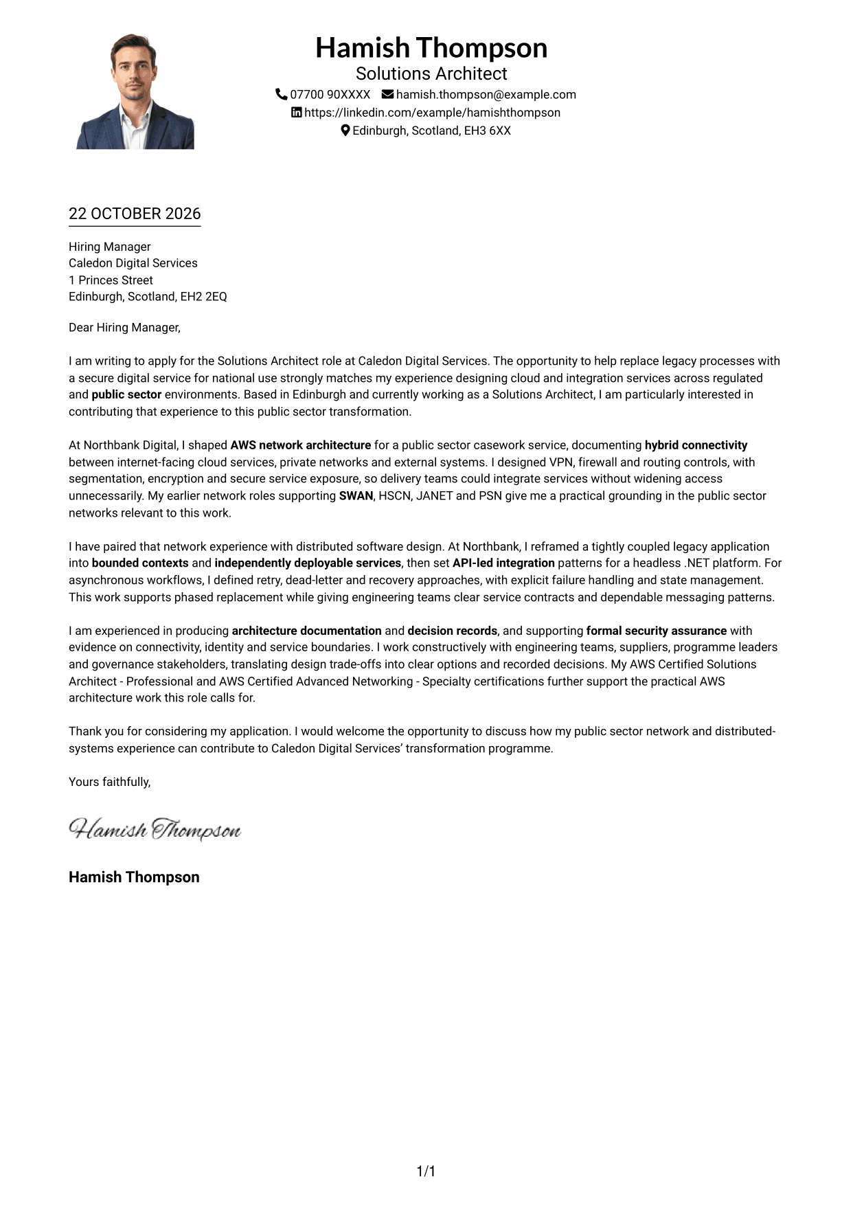 Cover letter example — page 1