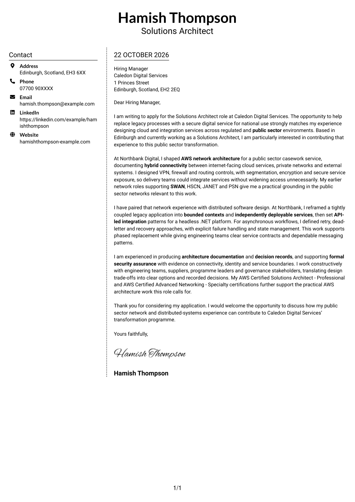 Cover letter example — page 1