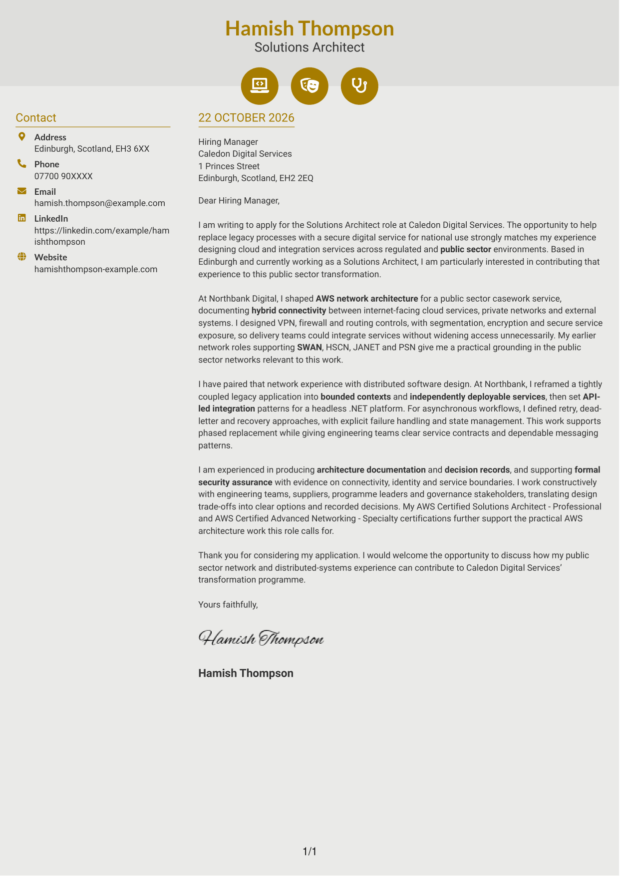 Cover letter example — page 1