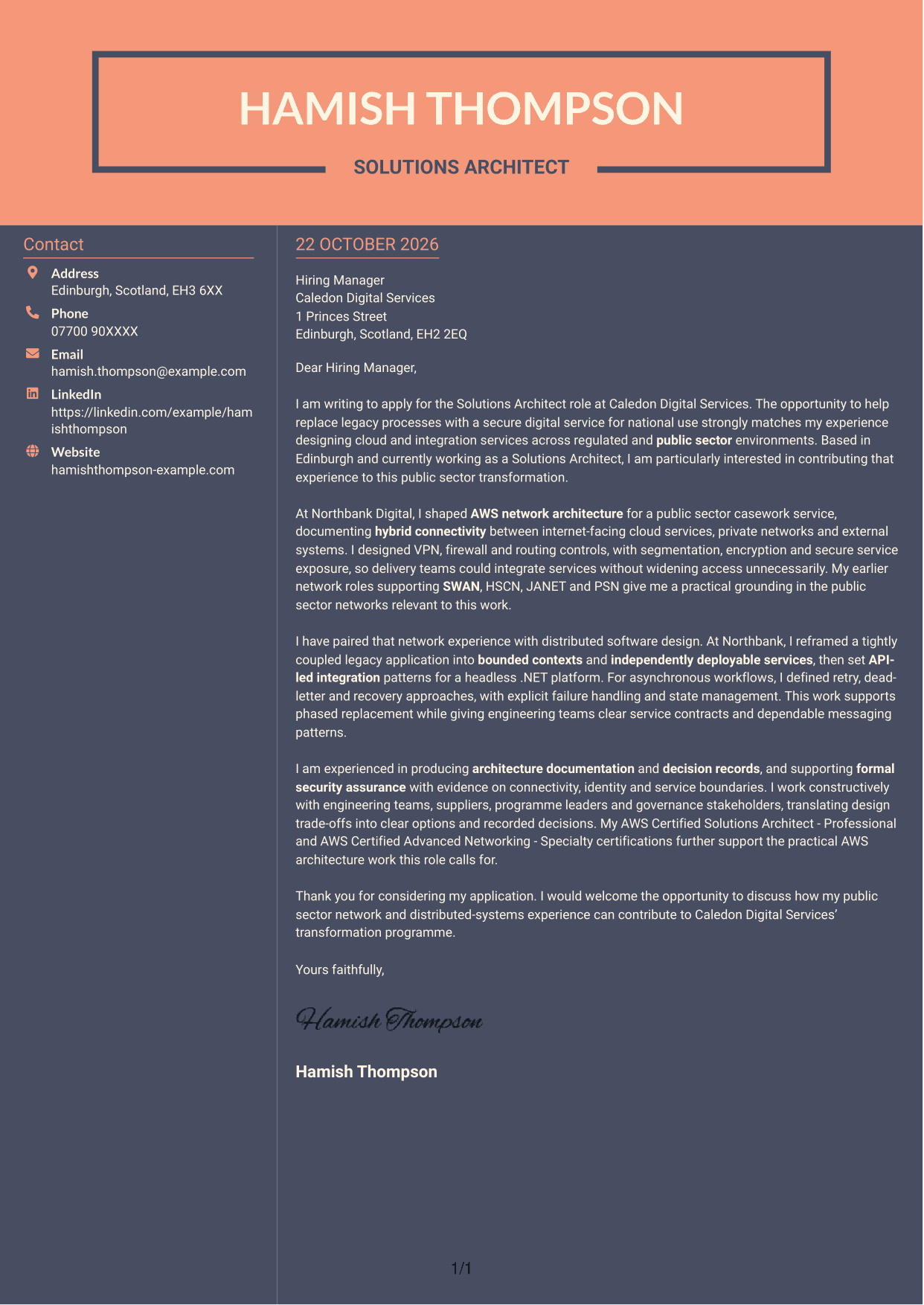 Cover letter example — page 1