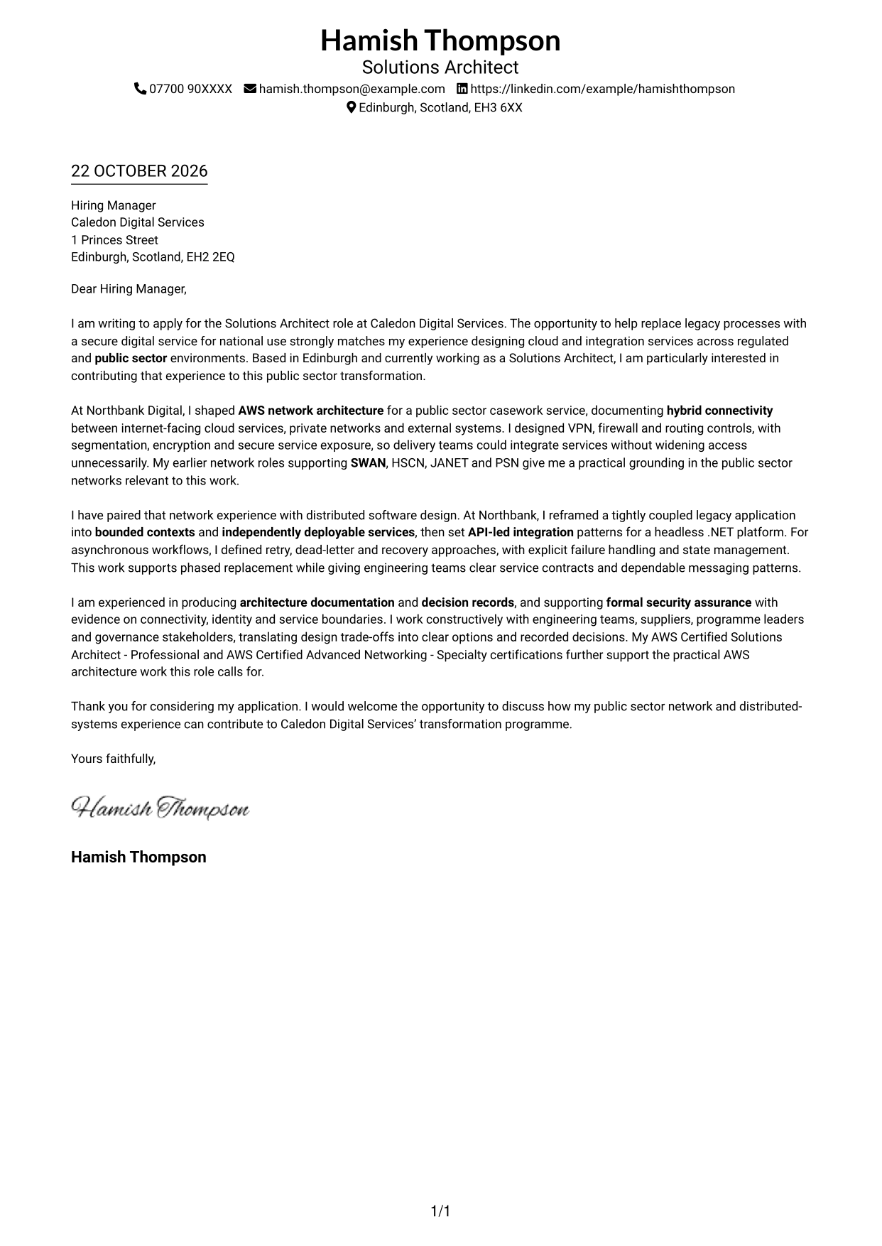 Cover letter example — page 1