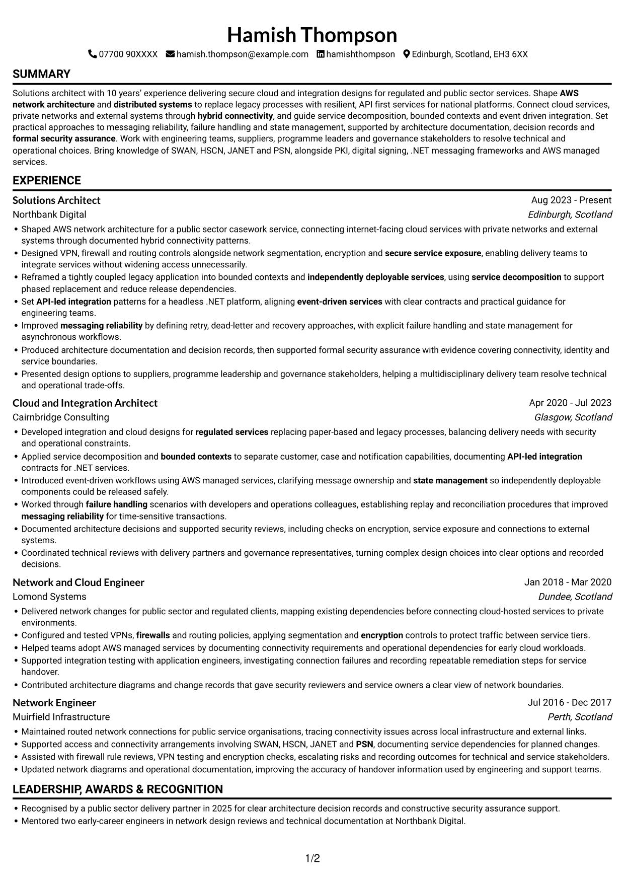 CV example — page 1