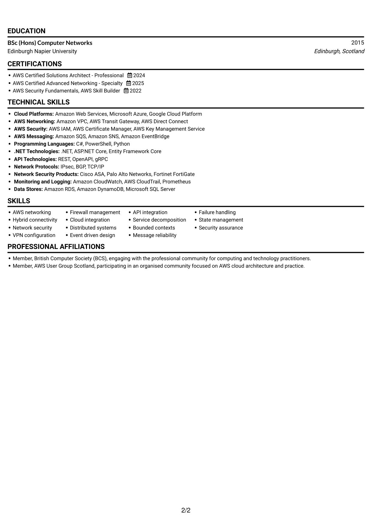 CV example — page 2