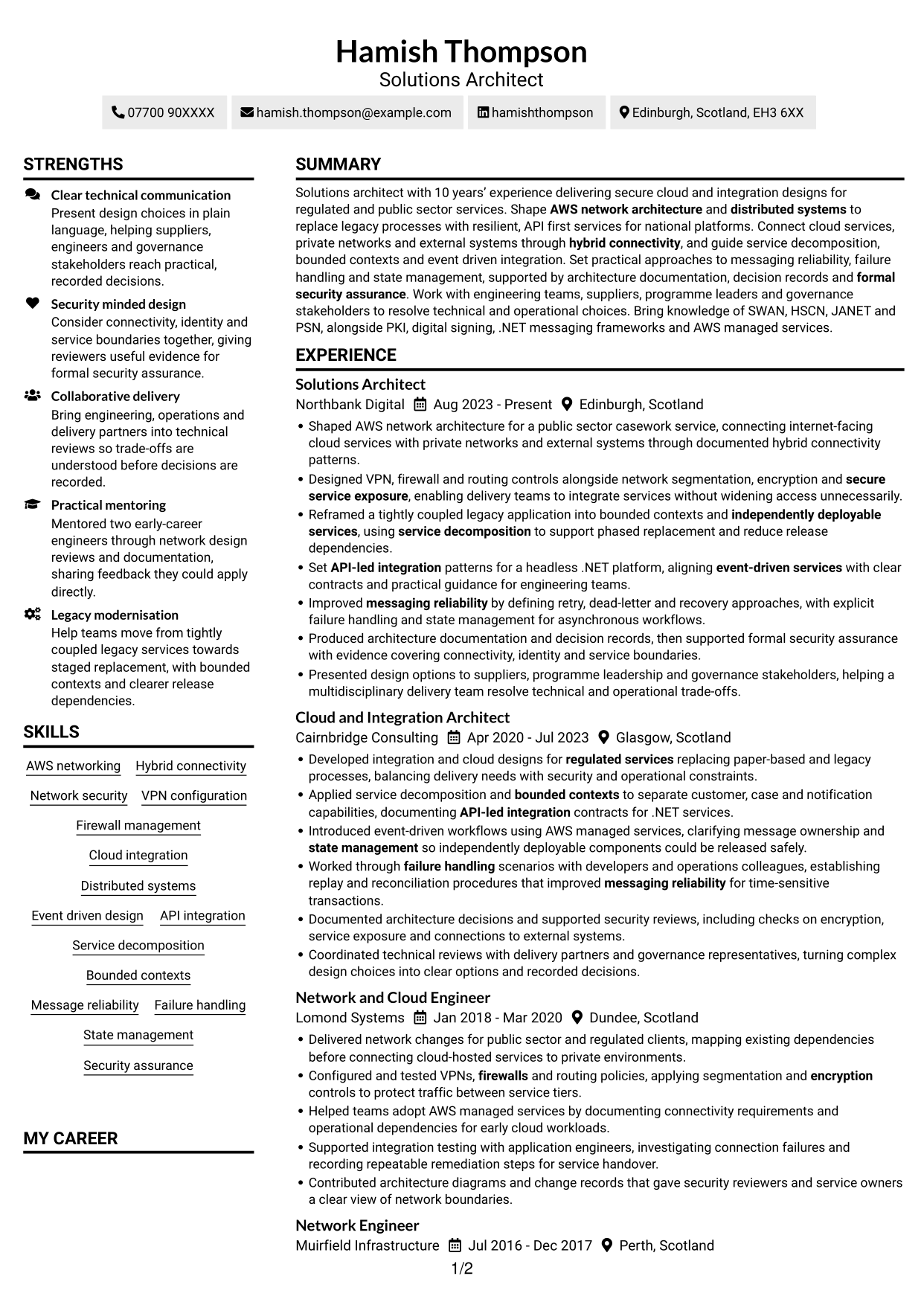 CV example — page 1