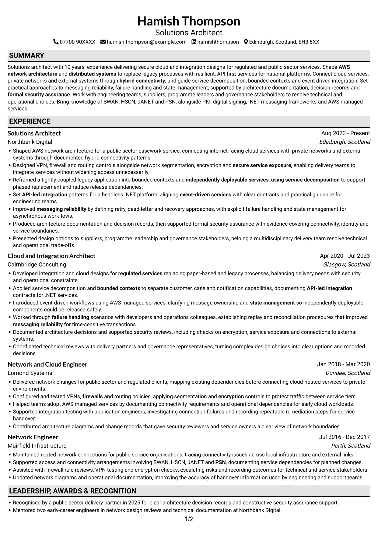 CV example — page 1