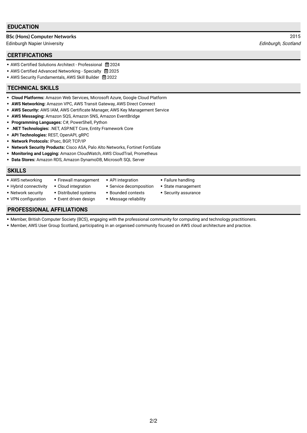 CV example — page 2