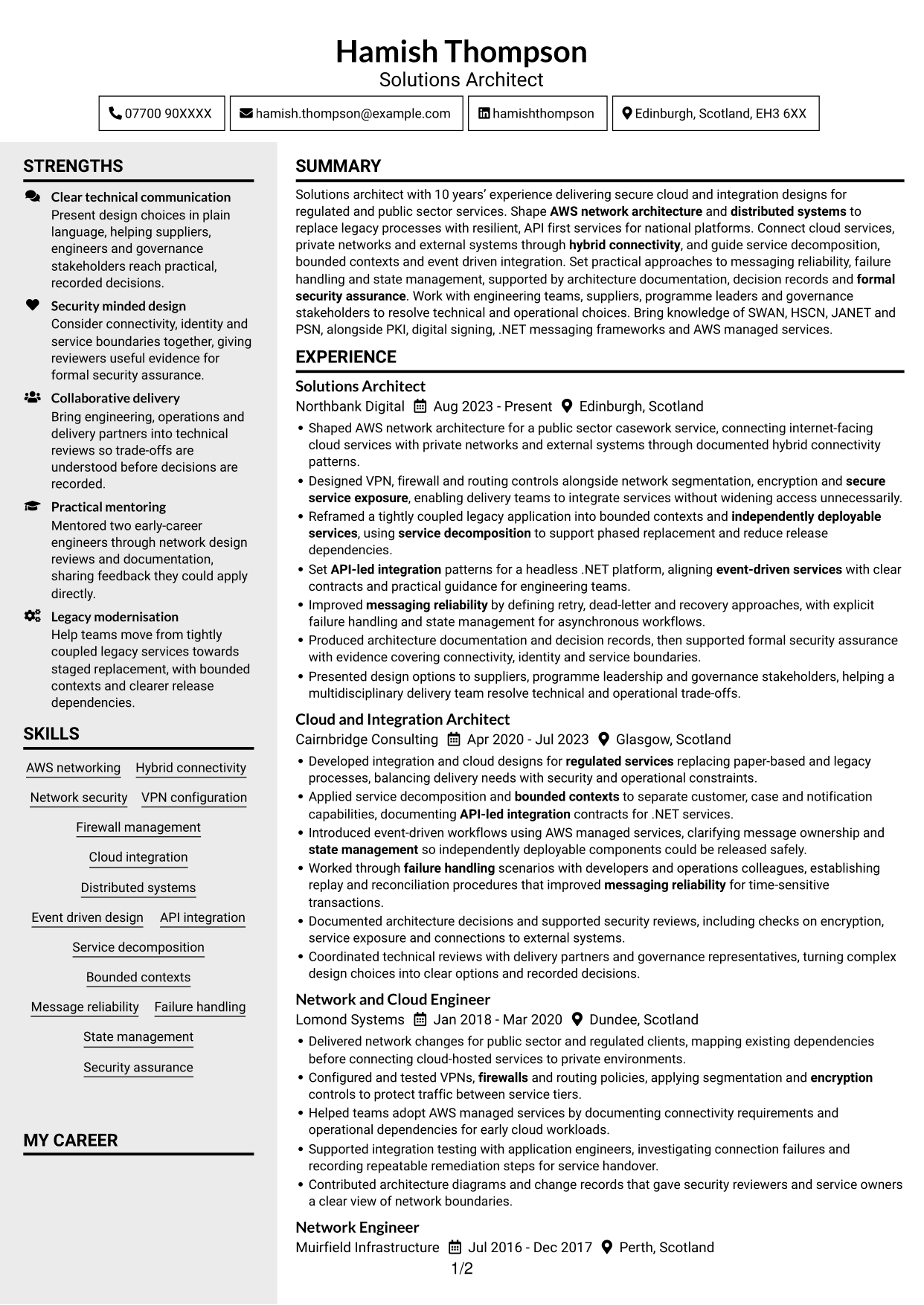 CV example — page 1