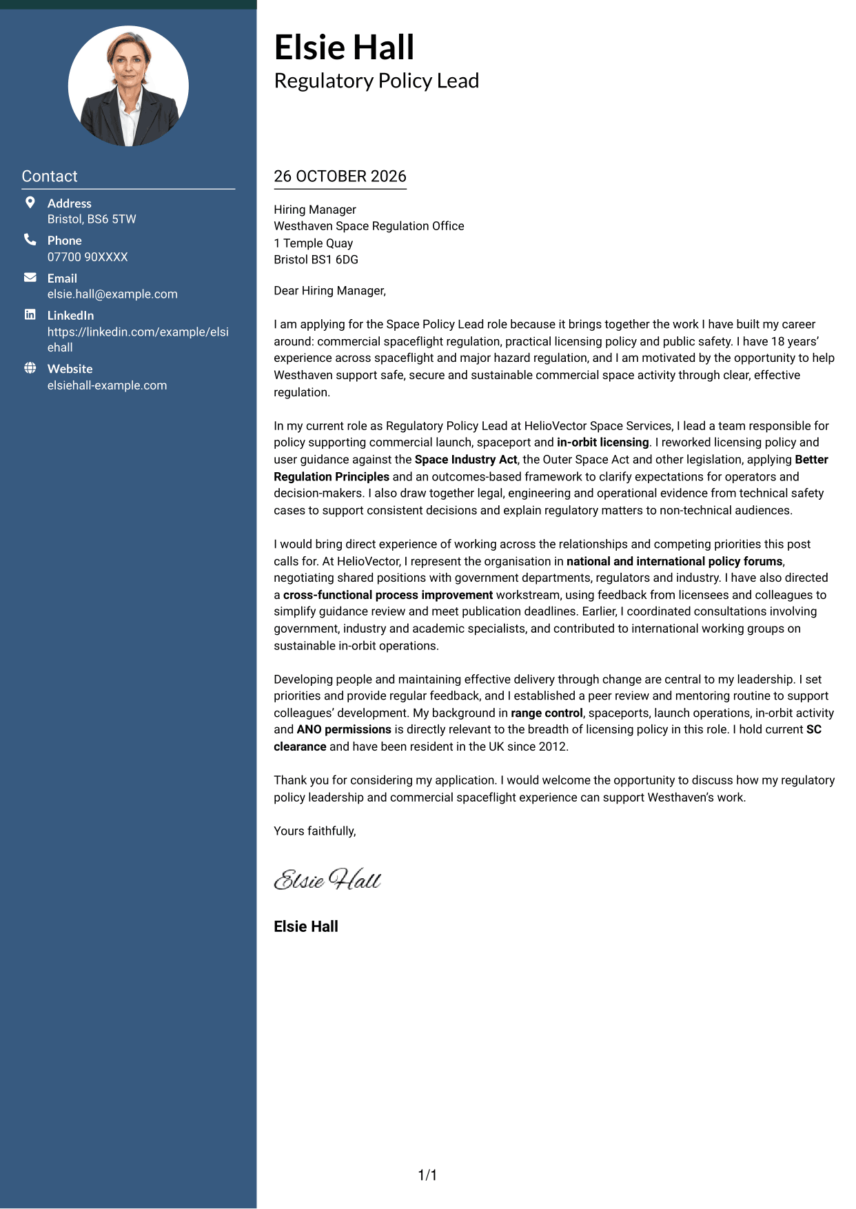 Cover letter example — page 1