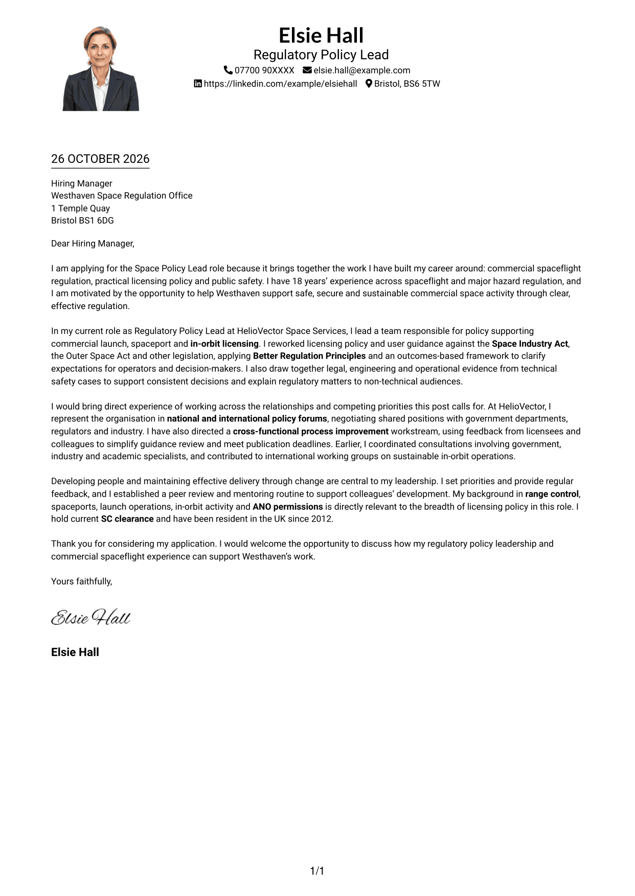 Cover letter example — page 1