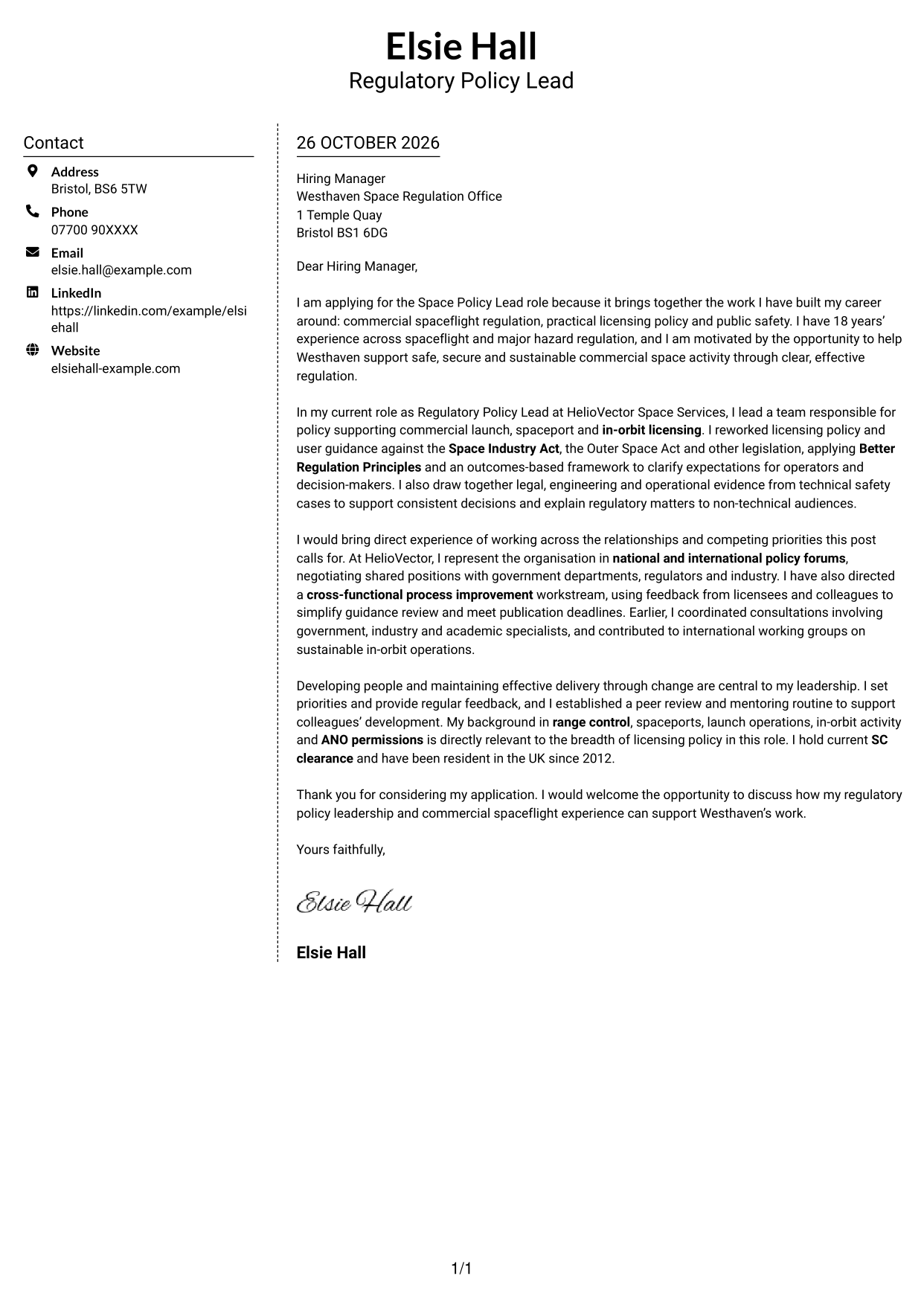 Cover letter example — page 1