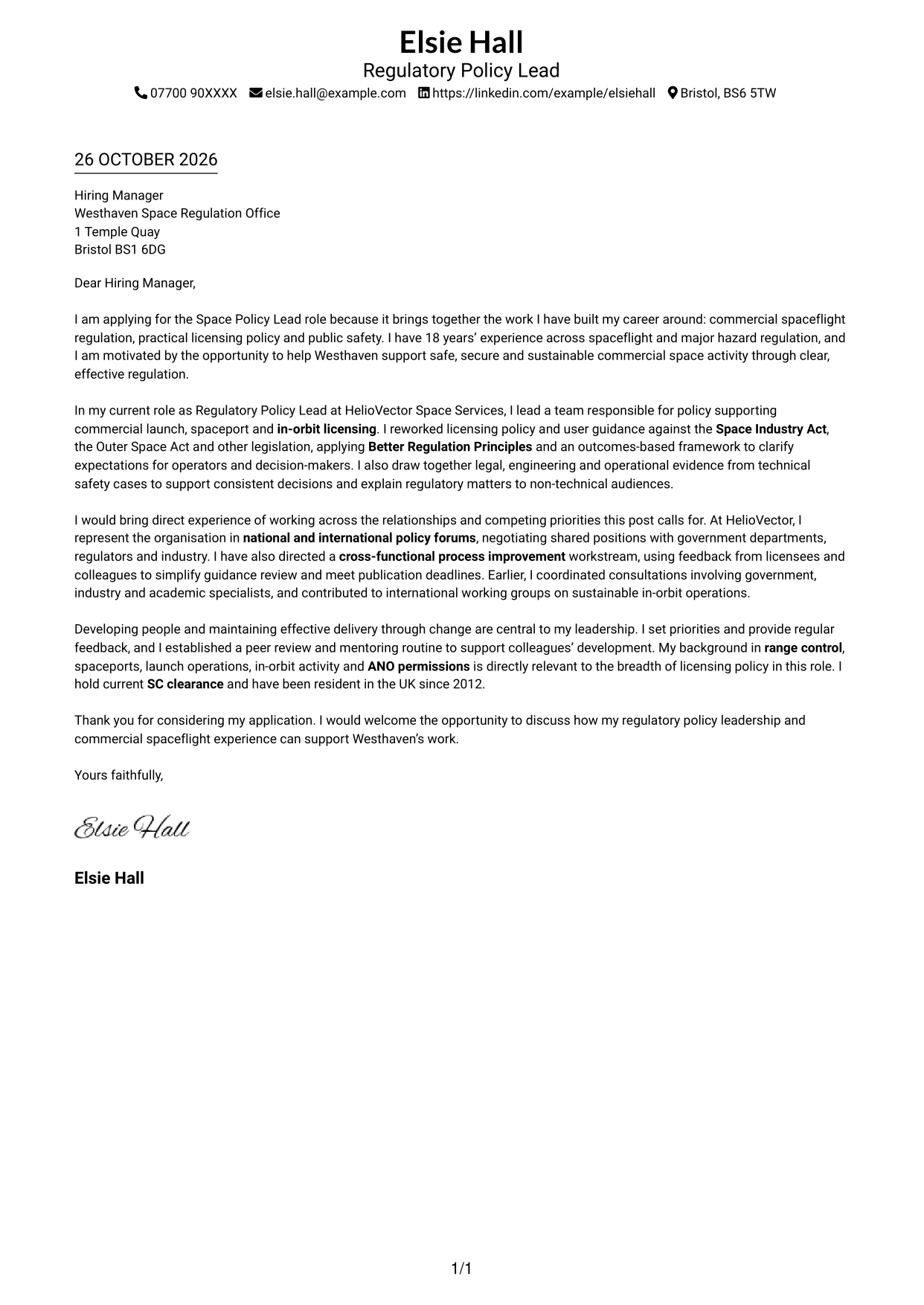 Cover letter example — page 1
