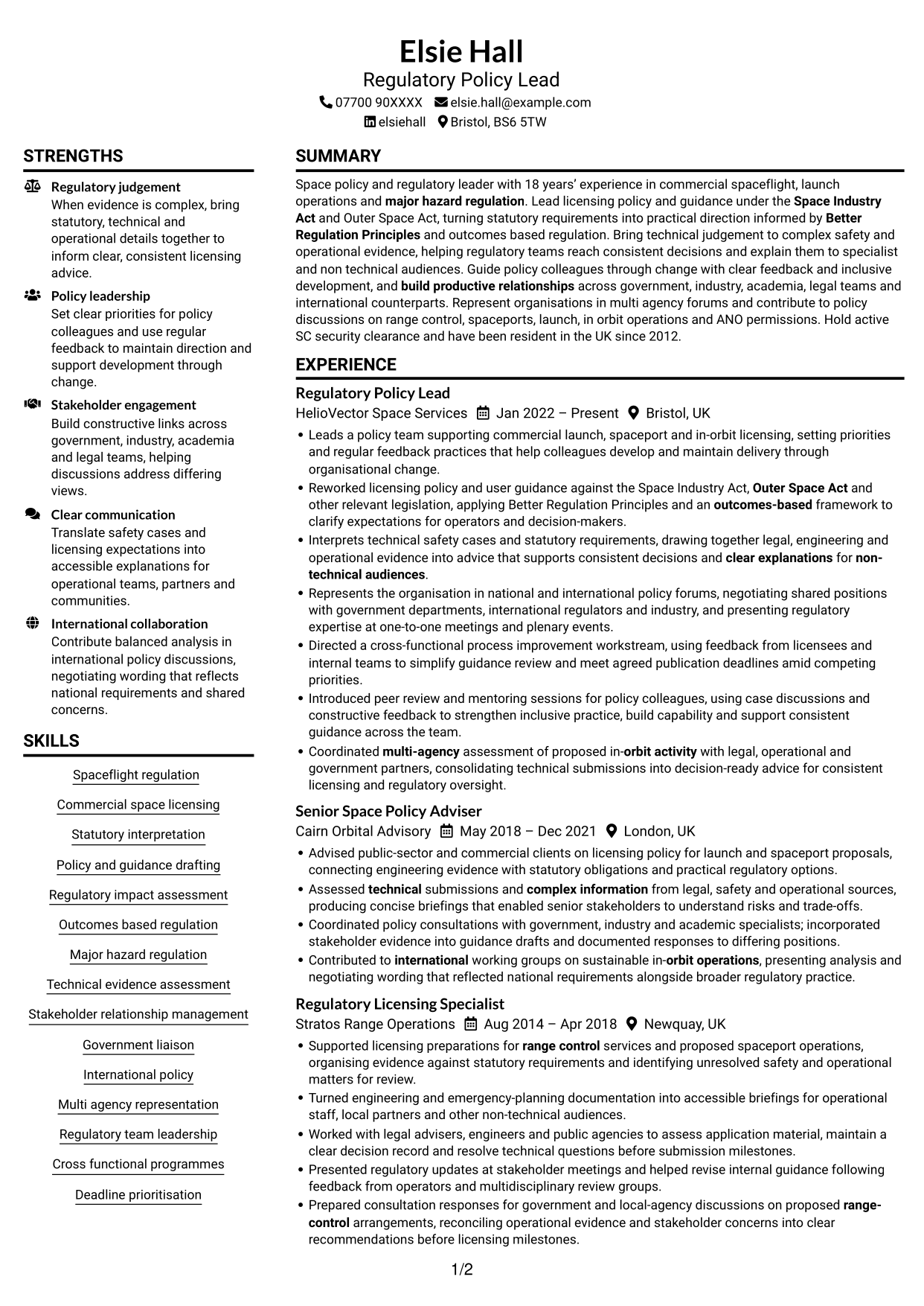 CV example — page 1